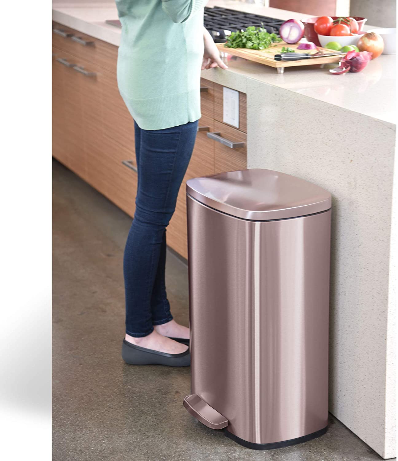 Stainless Steel Step Trash Can with Odor Control System, Pedal Garbage Bin for Kitchen, Office, Home - Silent and Gentle Open and Close-Toppalletfly