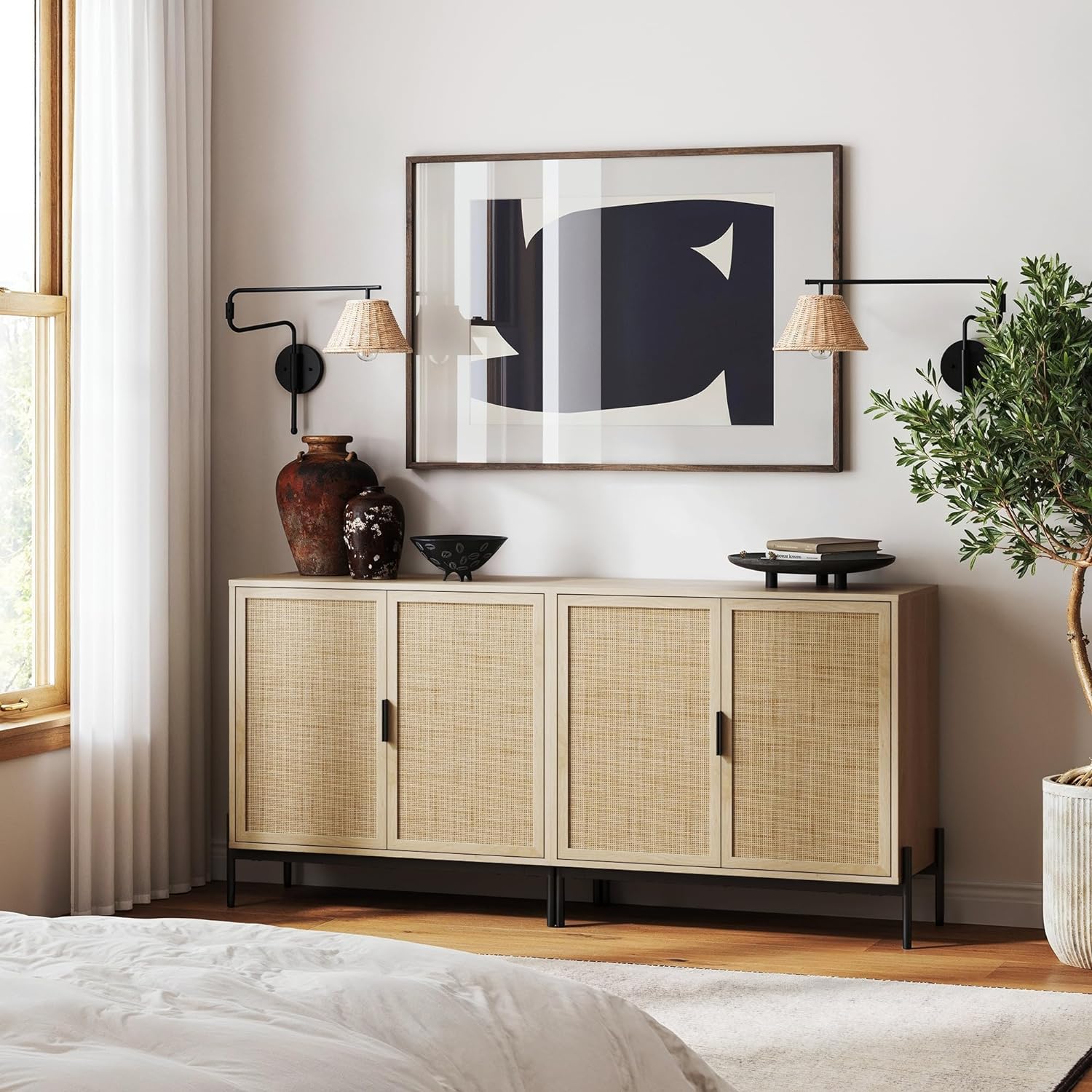 Storage Cabinet, Modern Free Standing Buffet Sideboard Hallway, Entryway, Dining Living Room-Toppalletfly