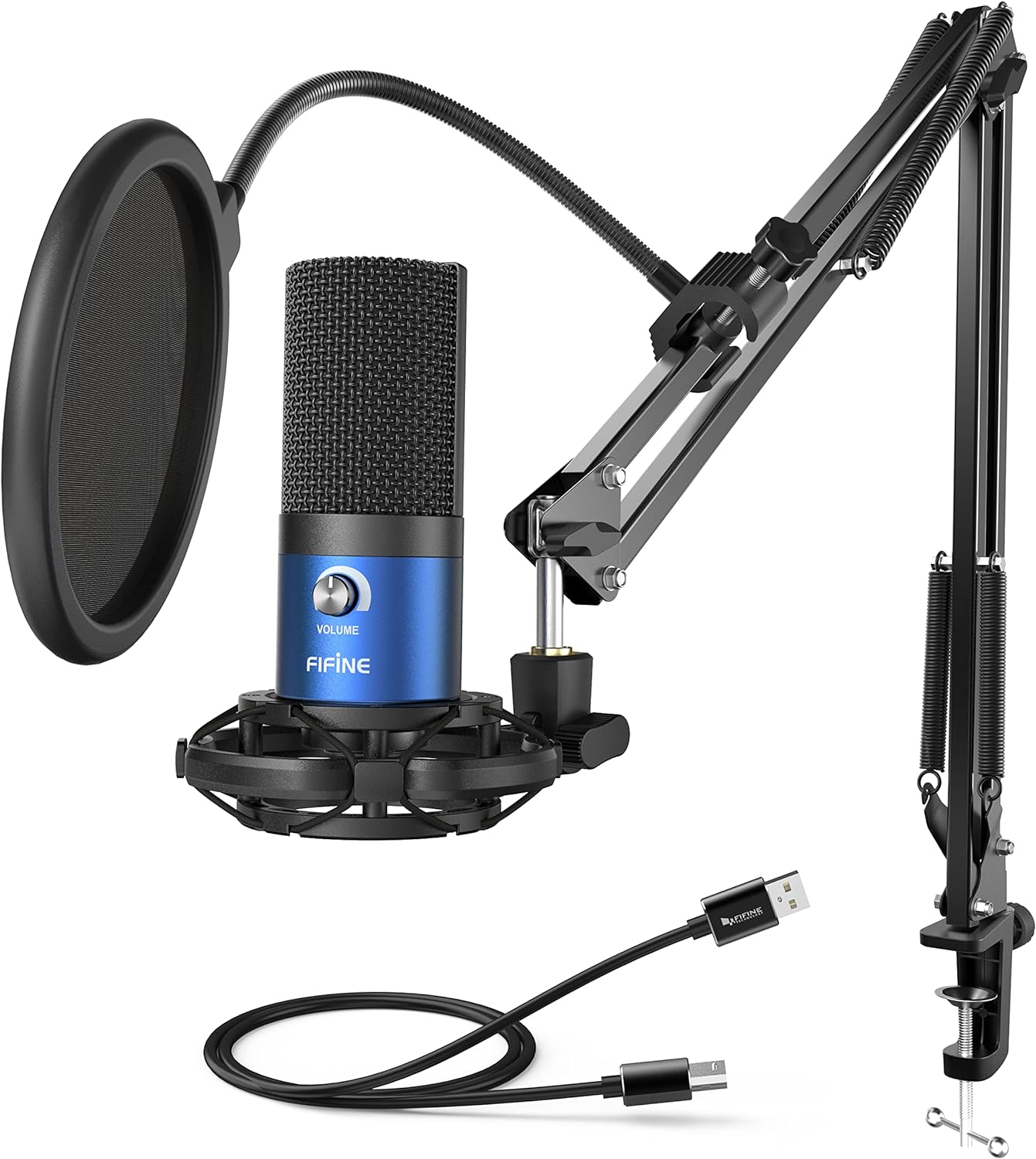 Studio Condenser USB Microphone, Computer PC Microphone Kit with Adjustable Boom Arm Stand Shock Mount for Instruments-Toppalletfly