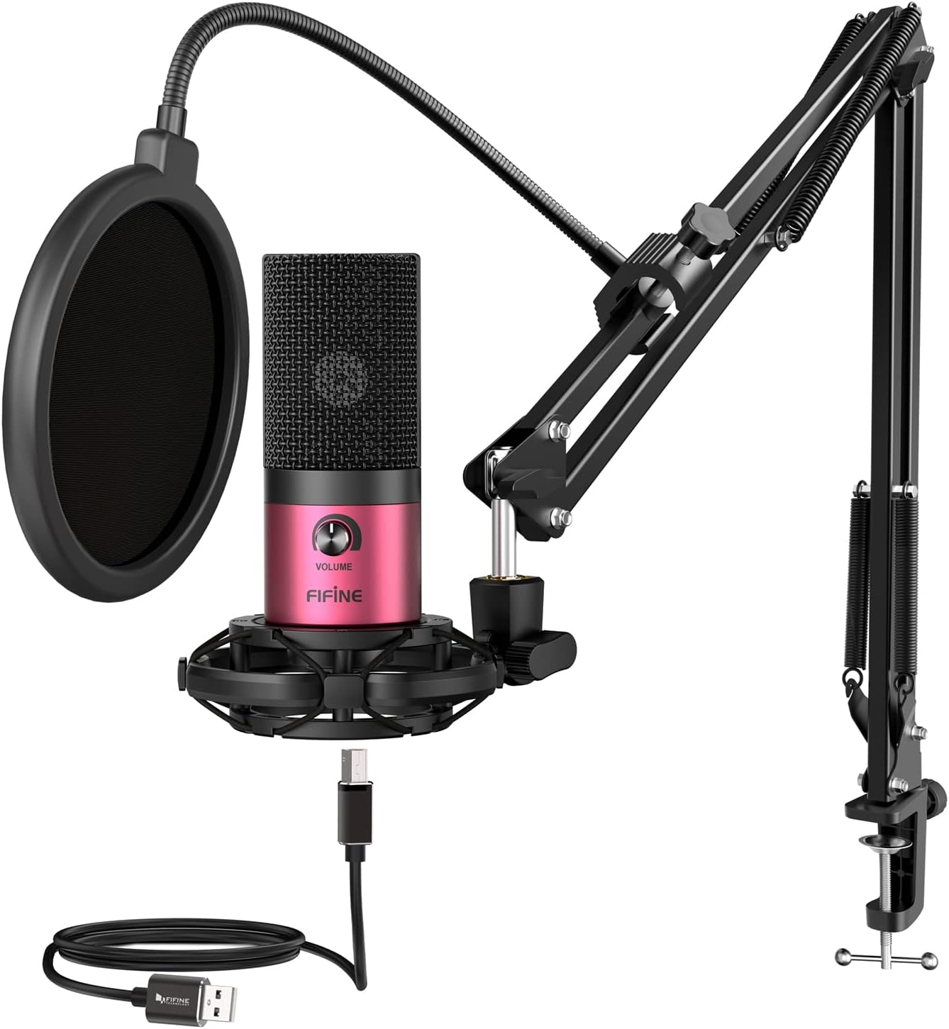Studio Condenser USB Microphone, Computer PC Microphone Kit with Adjustable Boom Arm Stand Shock Mount for Instruments-Toppalletfly