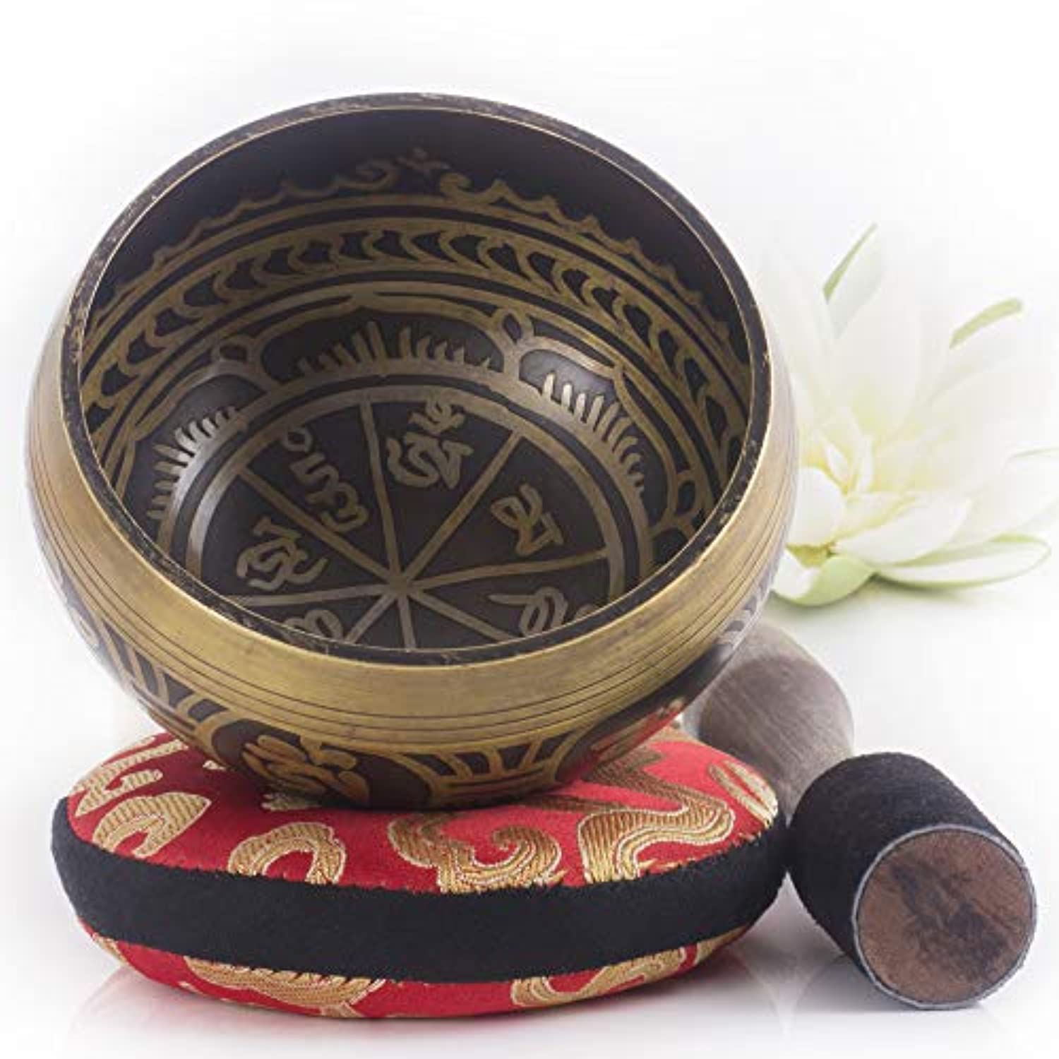 Tibetan Singing Bowl Set Antique Design With Dual Surface Mallet and Silk Cushion Promotes Peace, Chakra Healing, and Mindfulness-Toppalletfly
