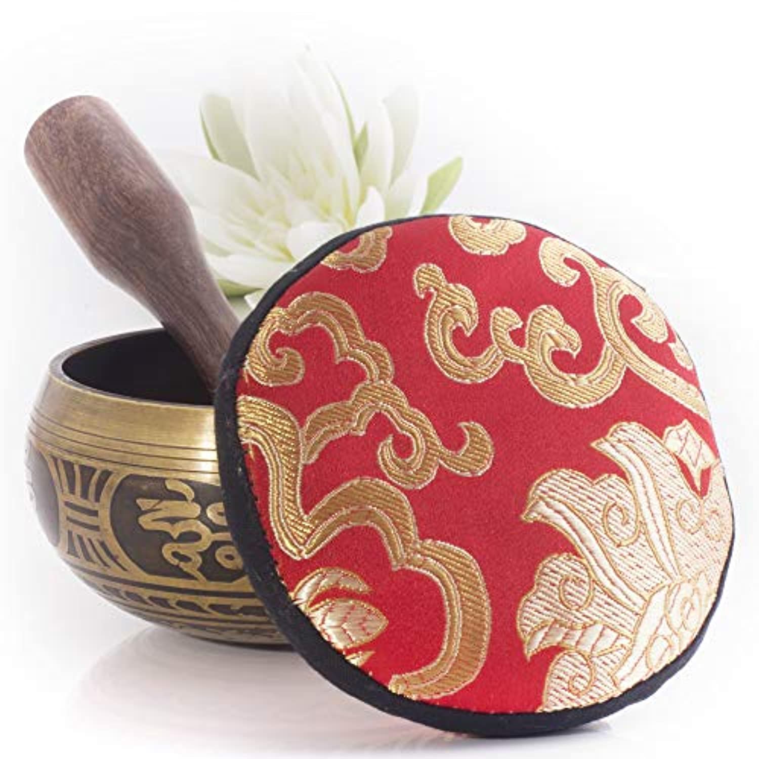 Tibetan Singing Bowl Set Antique Design With Dual Surface Mallet and Silk Cushion Promotes Peace, Chakra Healing, and Mindfulness-Toppalletfly