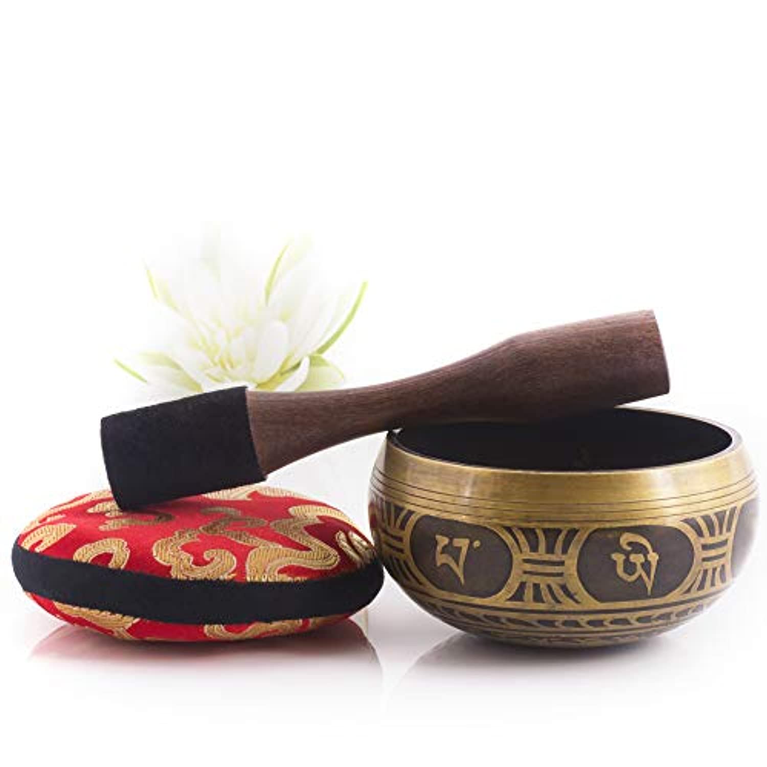 Tibetan Singing Bowl Set Antique Design With Dual Surface Mallet and Silk Cushion Promotes Peace, Chakra Healing, and Mindfulness-Toppalletfly