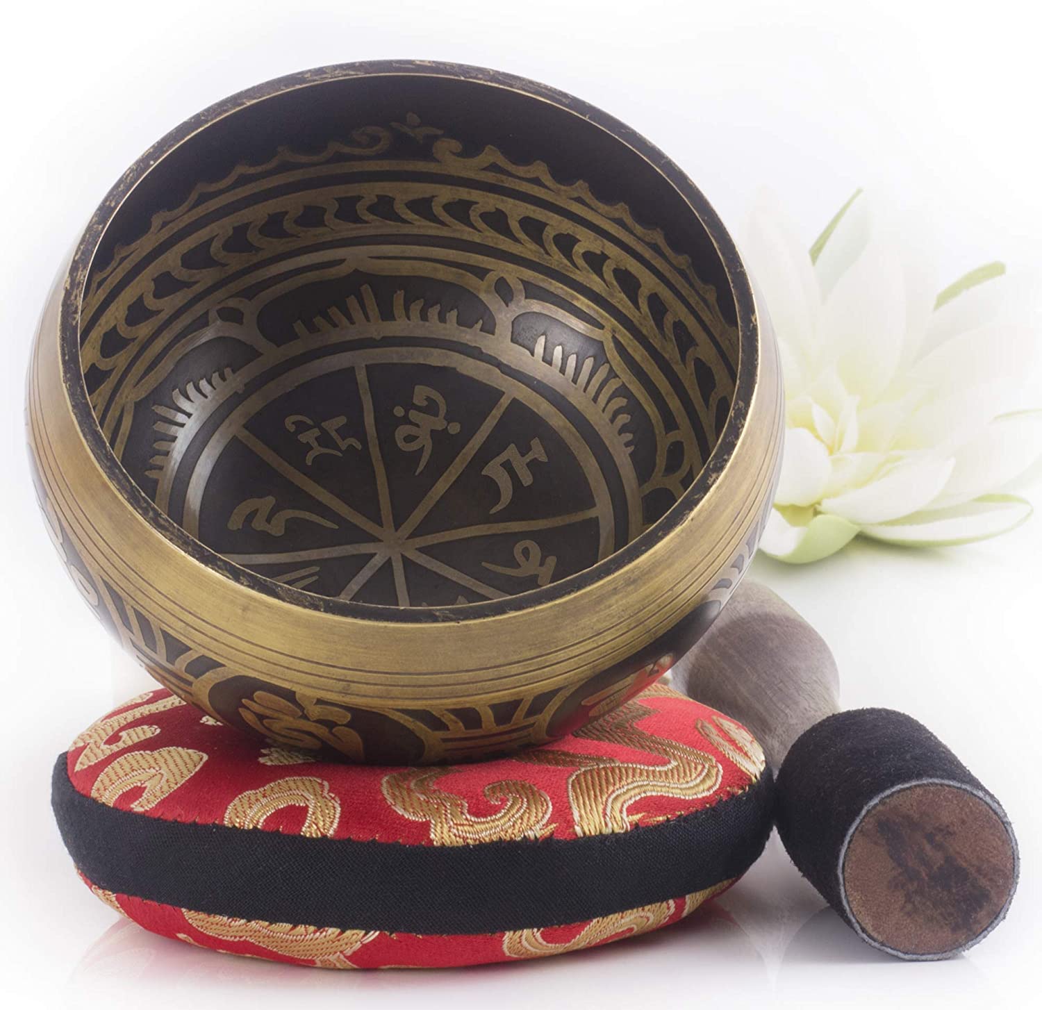 Tibetan Singing Bowl Set, Balance & Harmony Design With Dual Surface Mallet and Silk Cushion, Promotes Peace, Healing, Mindfulness-Toppalletfly