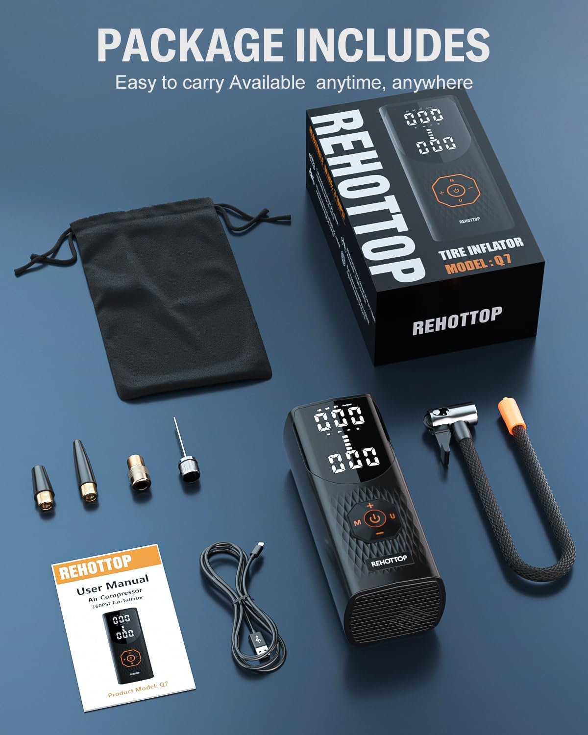 Tire Inflator Portable Air Compressor, 160PSI Air Pump for Car Tires-Toppalletfly