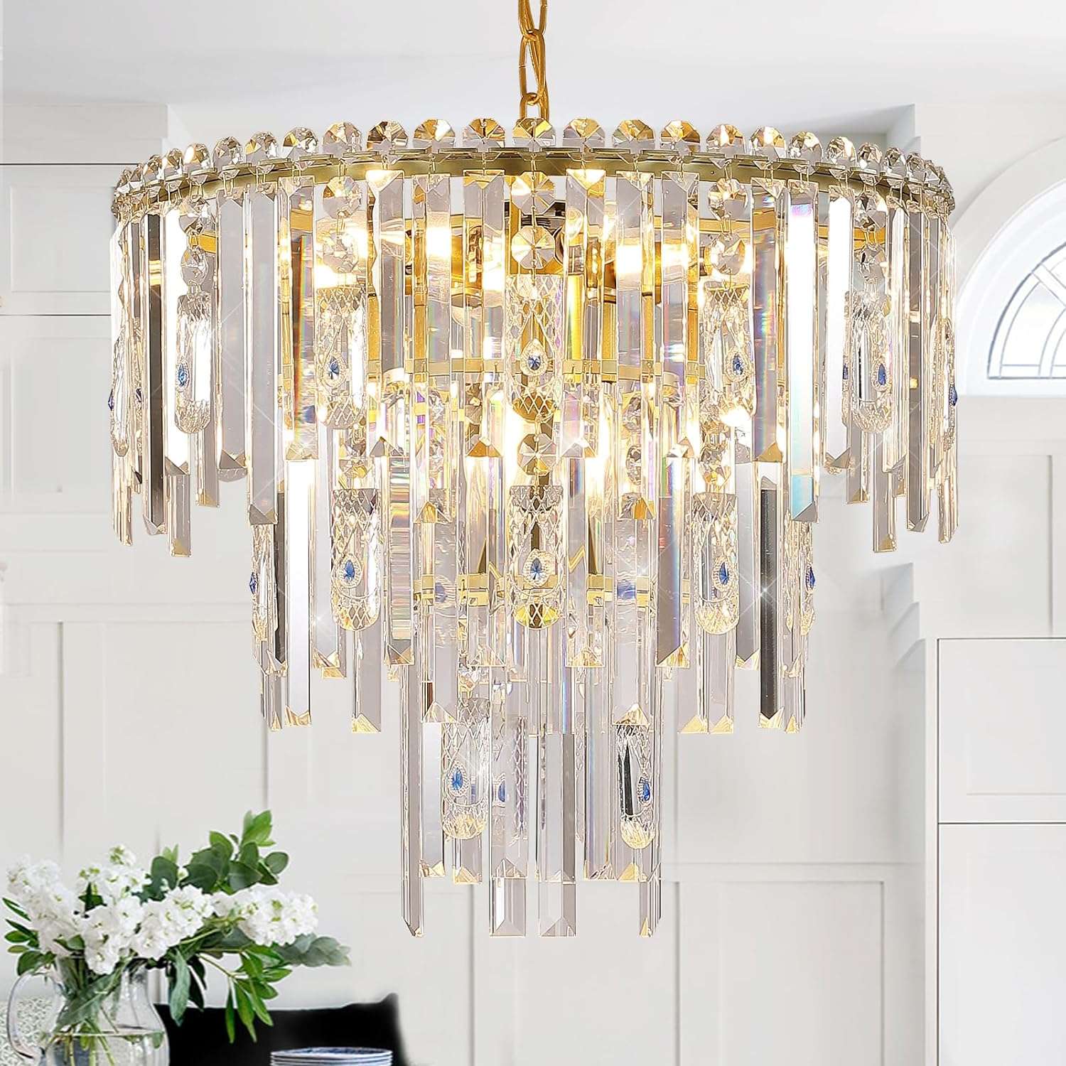 Modern Crystal Chandeliers Ceiling Pendant Light Fixture for Living Room Dining Room Foyer Kitchen Entryway-Toppalletfly