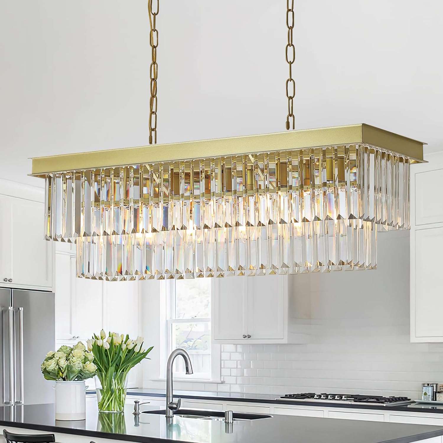 Modern Crystal Chandeliers Ceiling Pendant Light Fixture for Living Room Dining Room Foyer Kitchen Entryway-Toppalletfly