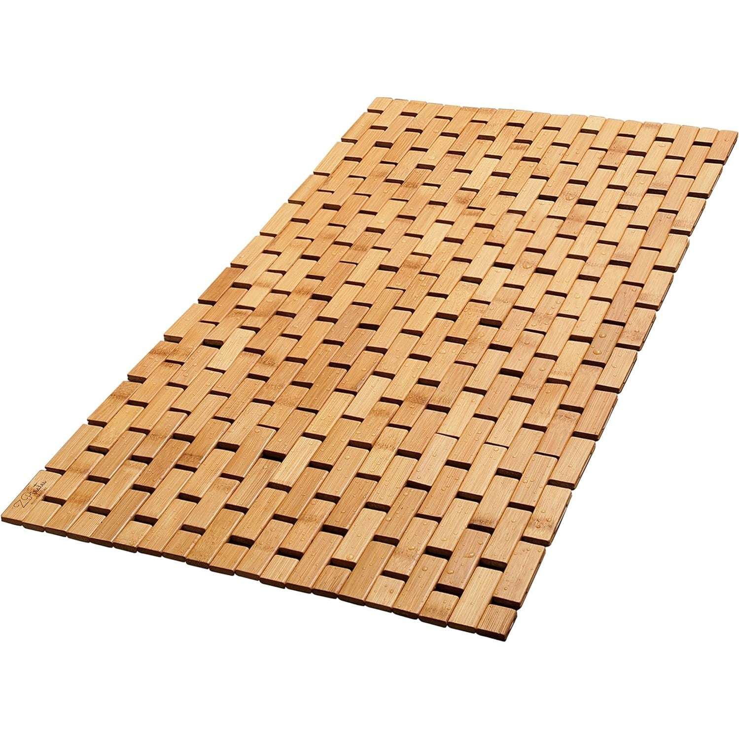 Natural Bamboo Wood Bath Mat with Non-Slip Rubber Pads – Foldable Wooden Floor Mat-Toppalletfly