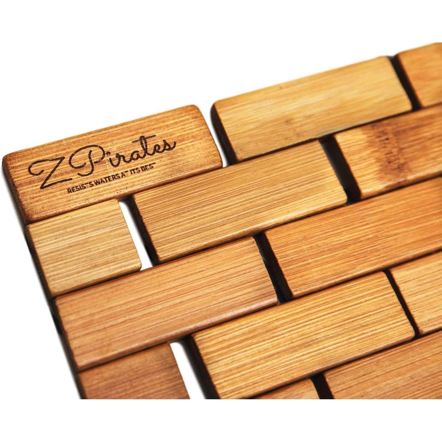 Natural Bamboo Wood Bath Mat with Non-Slip Rubber Pads – Foldable Wooden Floor Mat-Toppalletfly