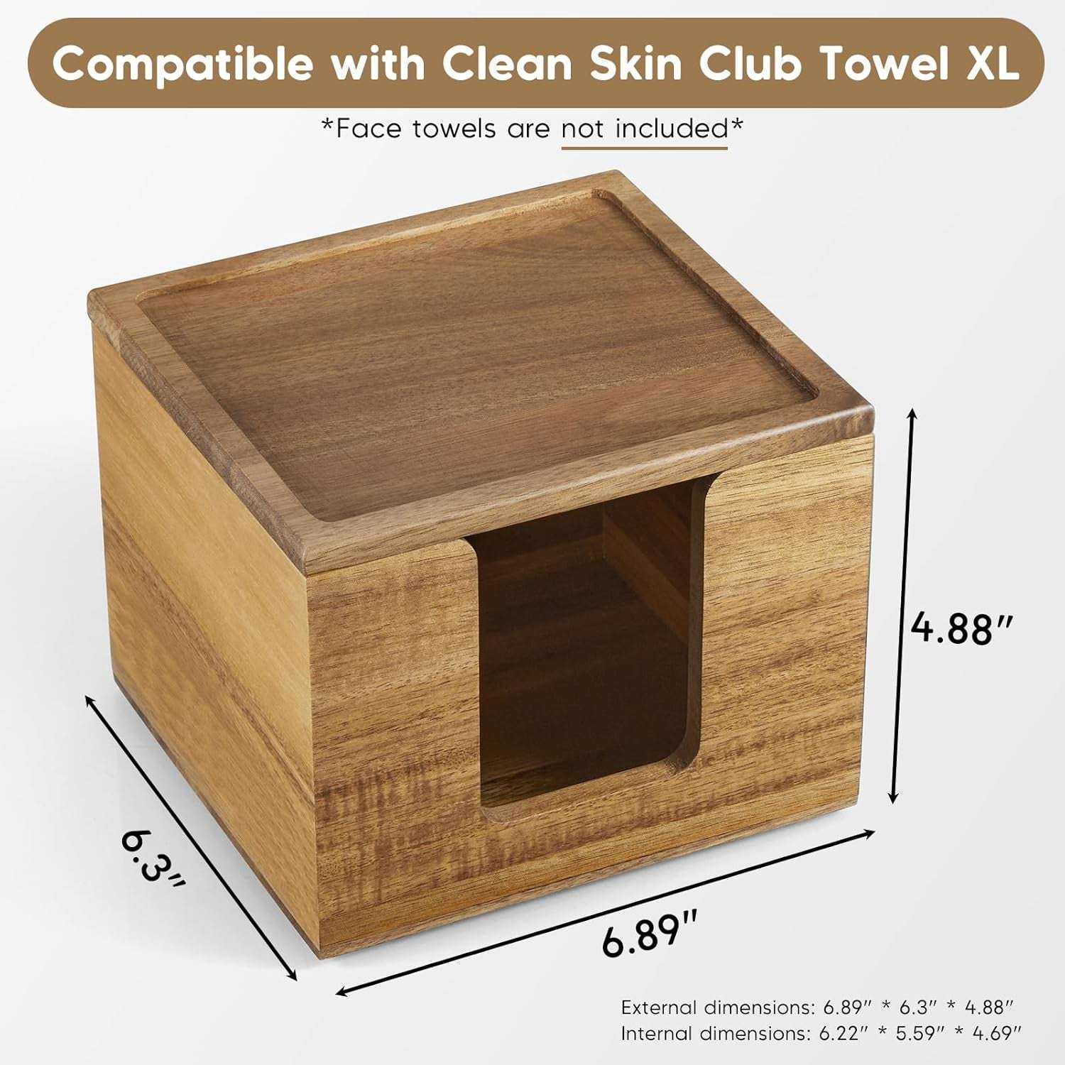 Disposable Face Towel Holder Box - Acacia Wood Facial Container Compatible with Clean XL - Towel Storage Makeup Organizer for Vanity, Bathroom Organization (Excluding Facial Towels)