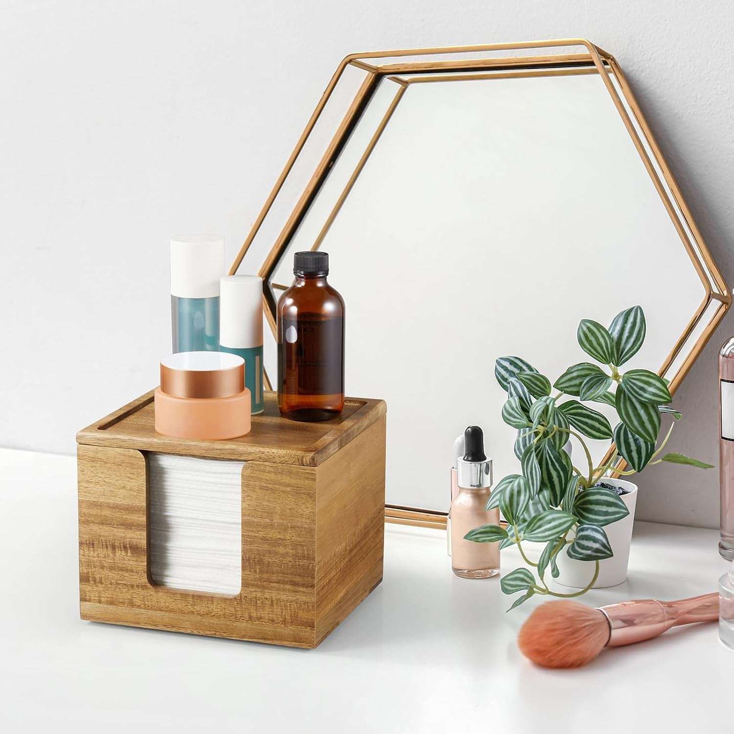 Disposable Face Towel Holder Box - Acacia Wood Facial Container Compatible with Clean XL - Towel Storage Makeup Organizer for Vanity, Bathroom Organization (Excluding Facial Towels)