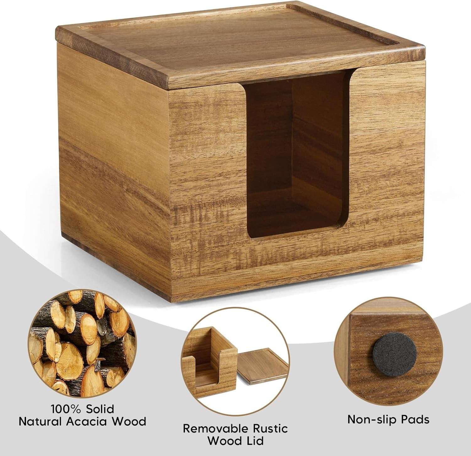 Disposable Face Towel Holder Box - Acacia Wood Facial Container Compatible with Clean XL - Towel Storage Makeup Organizer for Vanity, Bathroom Organization (Excluding Facial Towels)