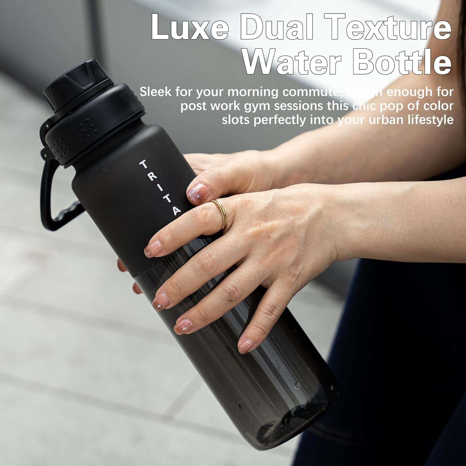 32Oz Frosted Clear Water Bottle, Bpa-Free Tritan Plastic Reusable Water Bottle with Fast-Flow Spout Lid, Wide Mouth Leakproof Sports Drinking Bottle for Gym, School, Office, Travel,Black