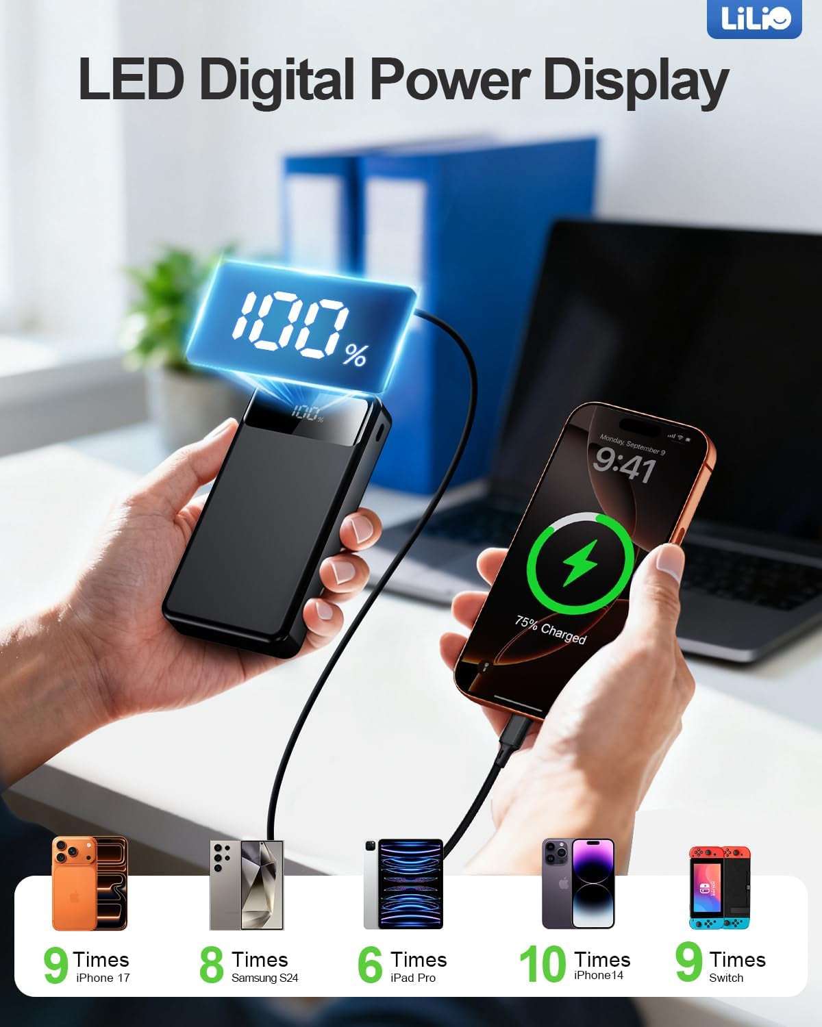 Portable Charger Power Bank,60,000Mah Battery Pack, 22.5W Power Bank Fast Charging with USB Cable, Phone Charger for Iphone 17/16/15/14/13 All Series/Samsung/Android, Camping Essentials, Black