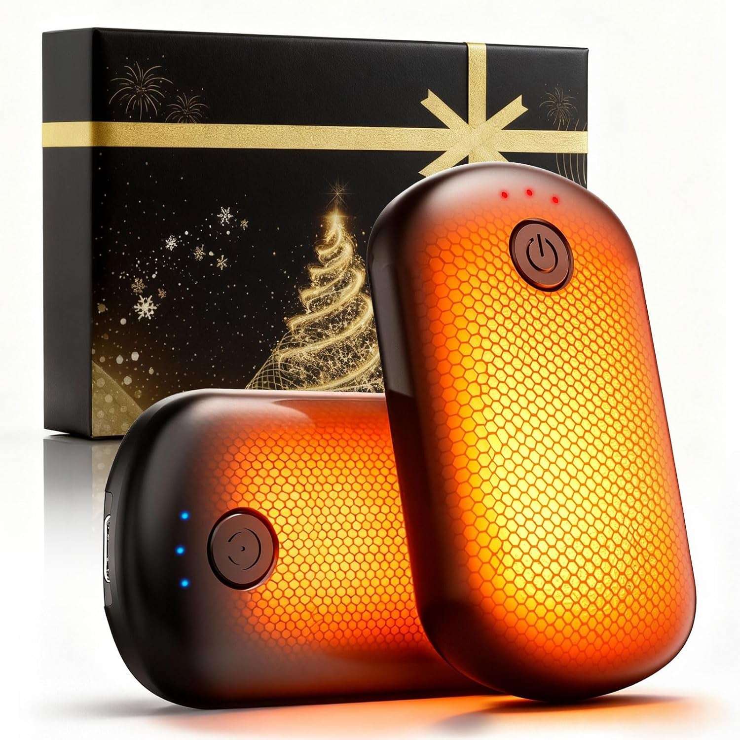 Pocket Size Hand Warmers Rechargeable 2 Pack, 6000Mah Electric Hand Warmers for 24H Safe Heat, 3 Settings Fast Heating Handwarmers up to 131℉ for Christmas, Outdoor, Golf, Hunting, Camping Accessories
