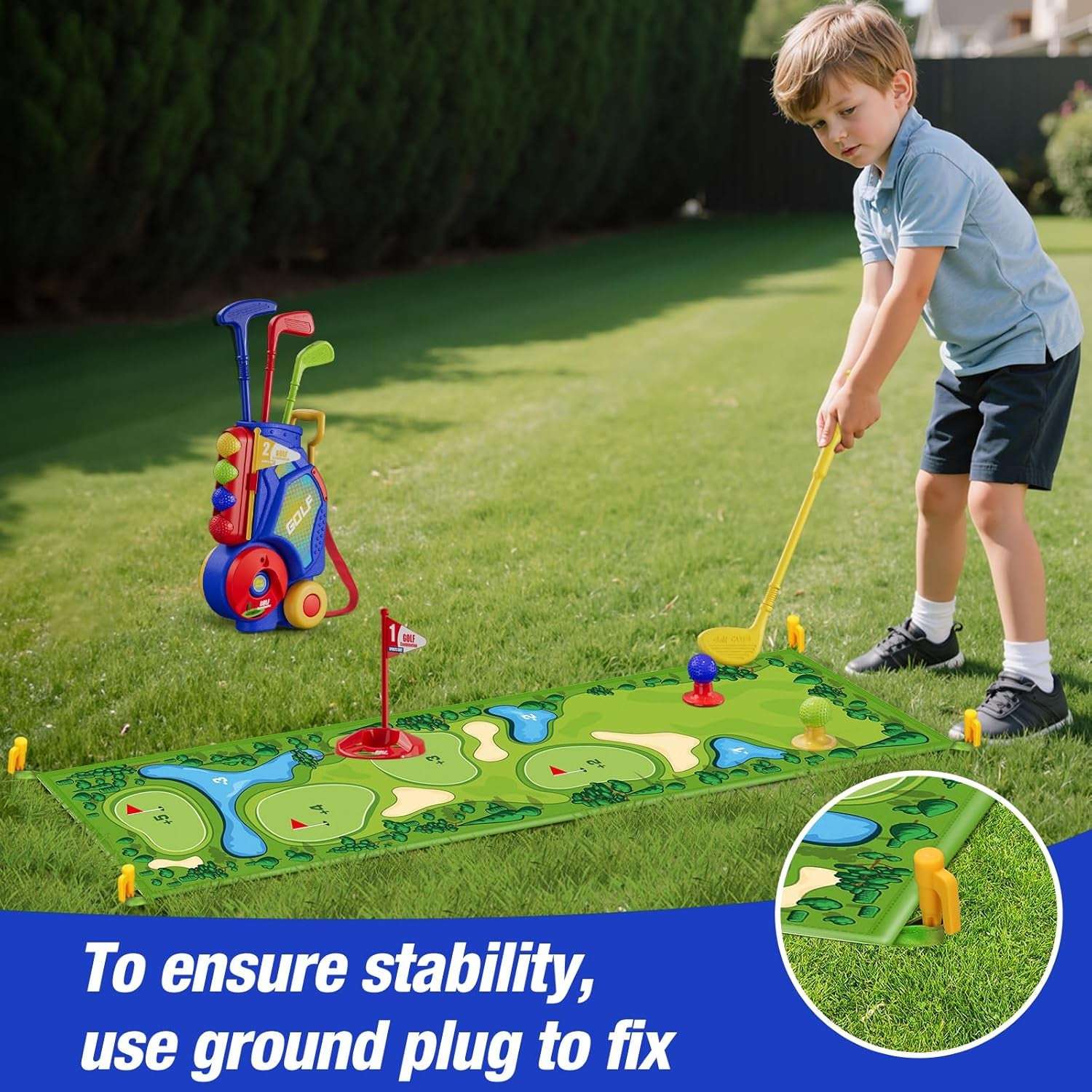 Toddler Golf Set 2-4 Years, Kids Golf Club with 8 Balls, 4 Plastic Clubs, Putting Mat, Scoreboard, Storage Bag, Indoor Outdoor Game with Golf Cart Sport Toy Gift for Baby Boys Girls Age 3-5, Blue