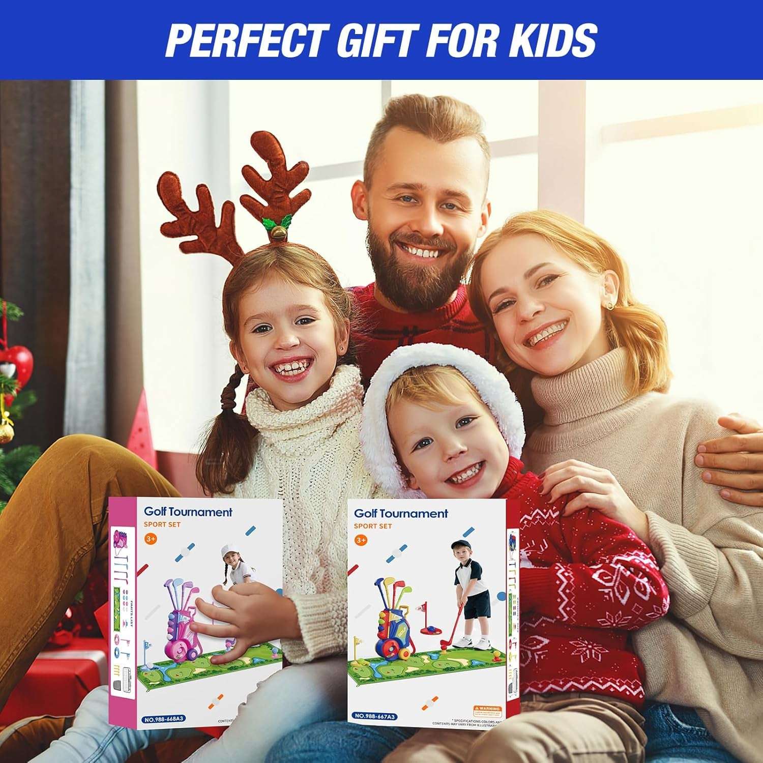 Toddler Golf Set 2-4 Years, Kids Golf Club with 8 Balls, 4 Plastic Clubs, Putting Mat, Scoreboard, Storage Bag, Indoor Outdoor Game with Golf Cart Sport Toy Gift for Baby Boys Girls Age 3-5, Blue