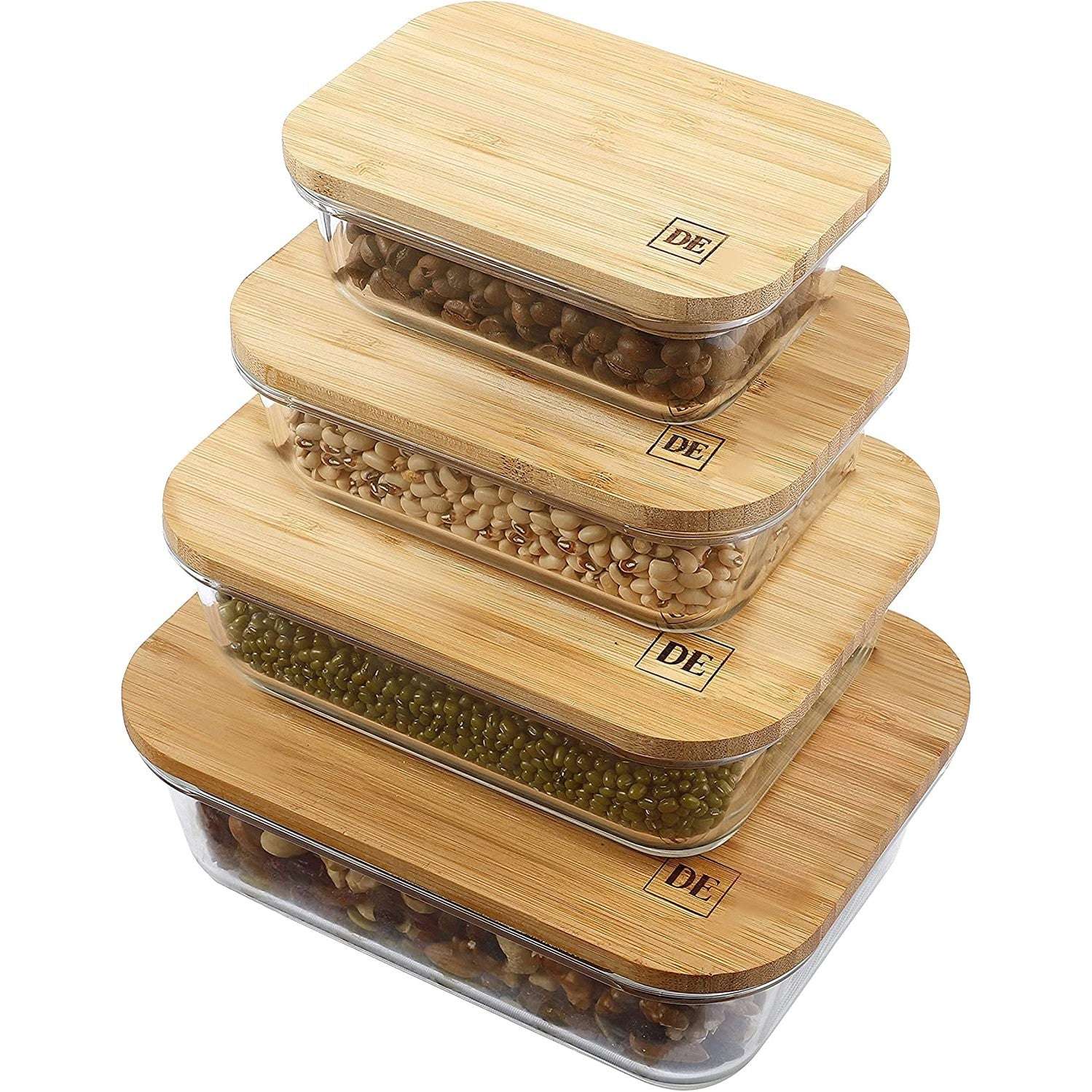 Set of 4 Glass Food Storage Containers with Airtight Bamboo Lids – Borosilicate Glass-Toppalletfly