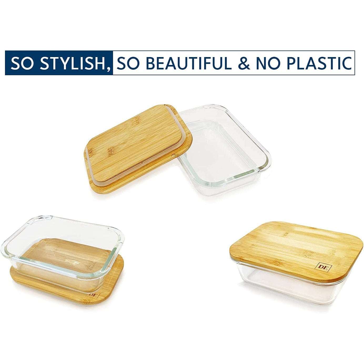 Set of 4 Glass Food Storage Containers with Airtight Bamboo Lids – Borosilicate Glass-Toppalletfly