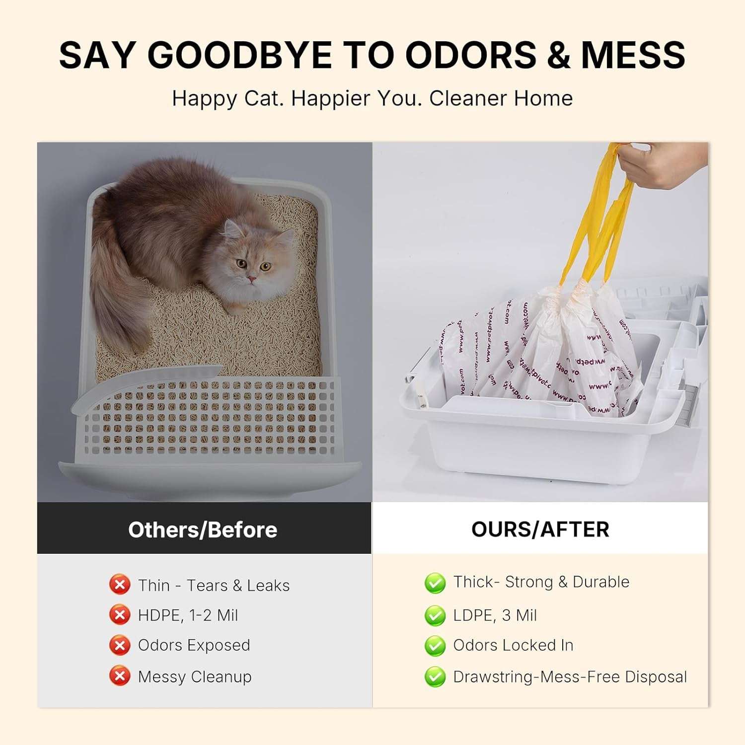 Autoscooper 11 Replacement Litter Box Liners - Drawstring Design, Extra Thick Heavy Duty, 23.62"×11.81", 60 Pack