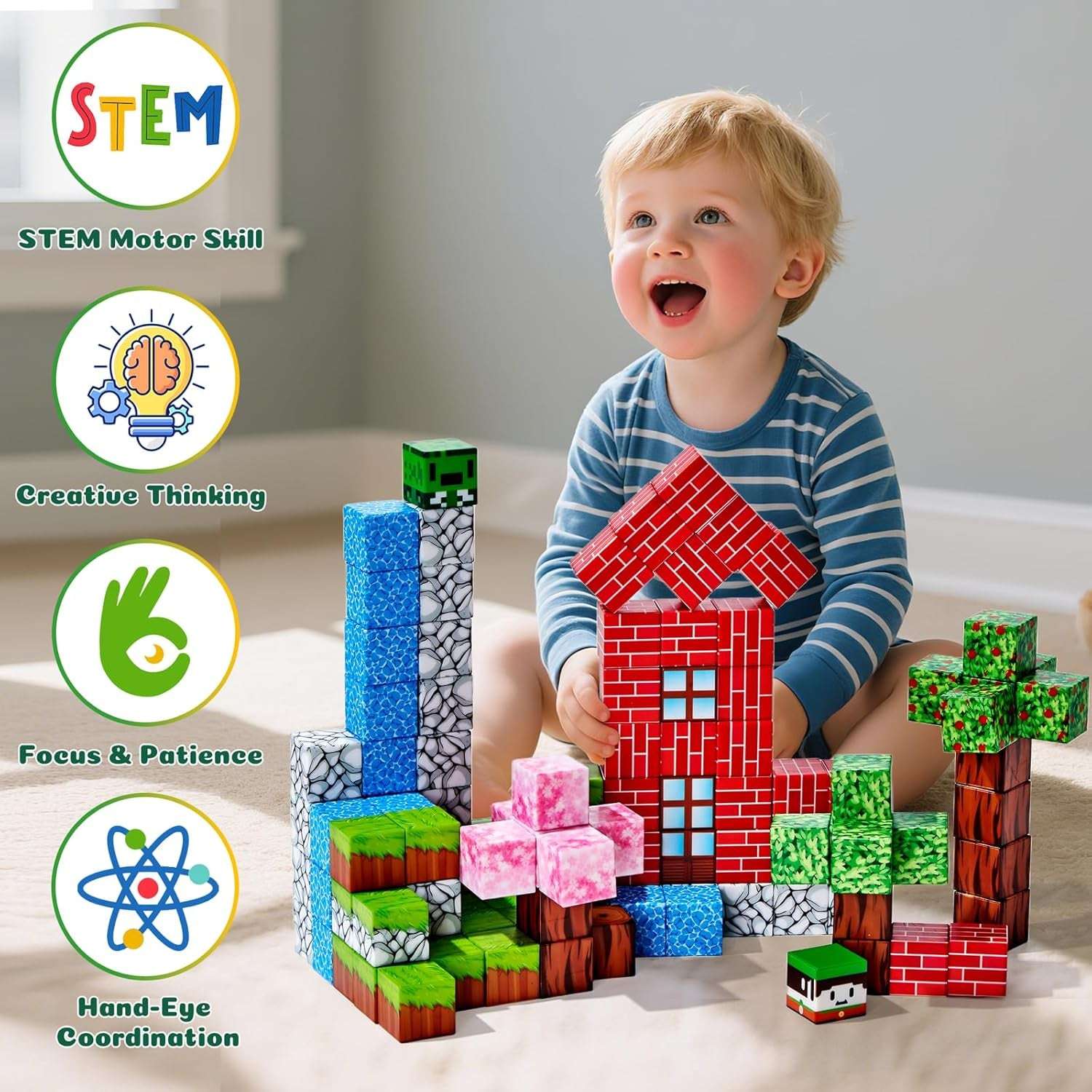 Magnetic Blocks, 100 PCS Magnetic Building Blocks, Forest Theme 1-Inch STEM Constructions Magnet Blocks for Boys Girls Ages 3+, Educational Sensory Stacking Toys for Kids Christmas Birthday Gifts