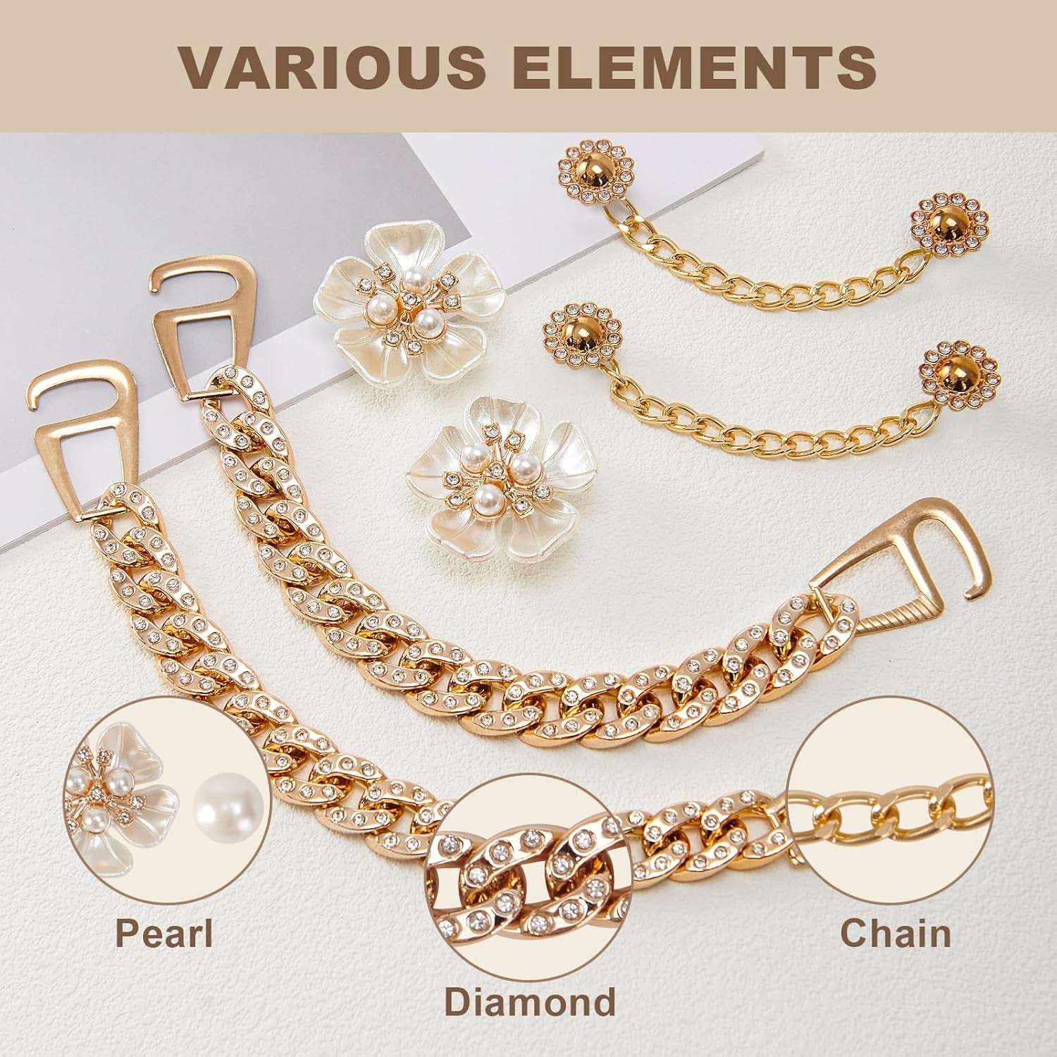 20 Pcs Bling Shoe Charms for Women Gold Chain Accessories Girly Cute Shoe Decoration Include Pearl Rhinestone Butterfly Flower for Party Favor