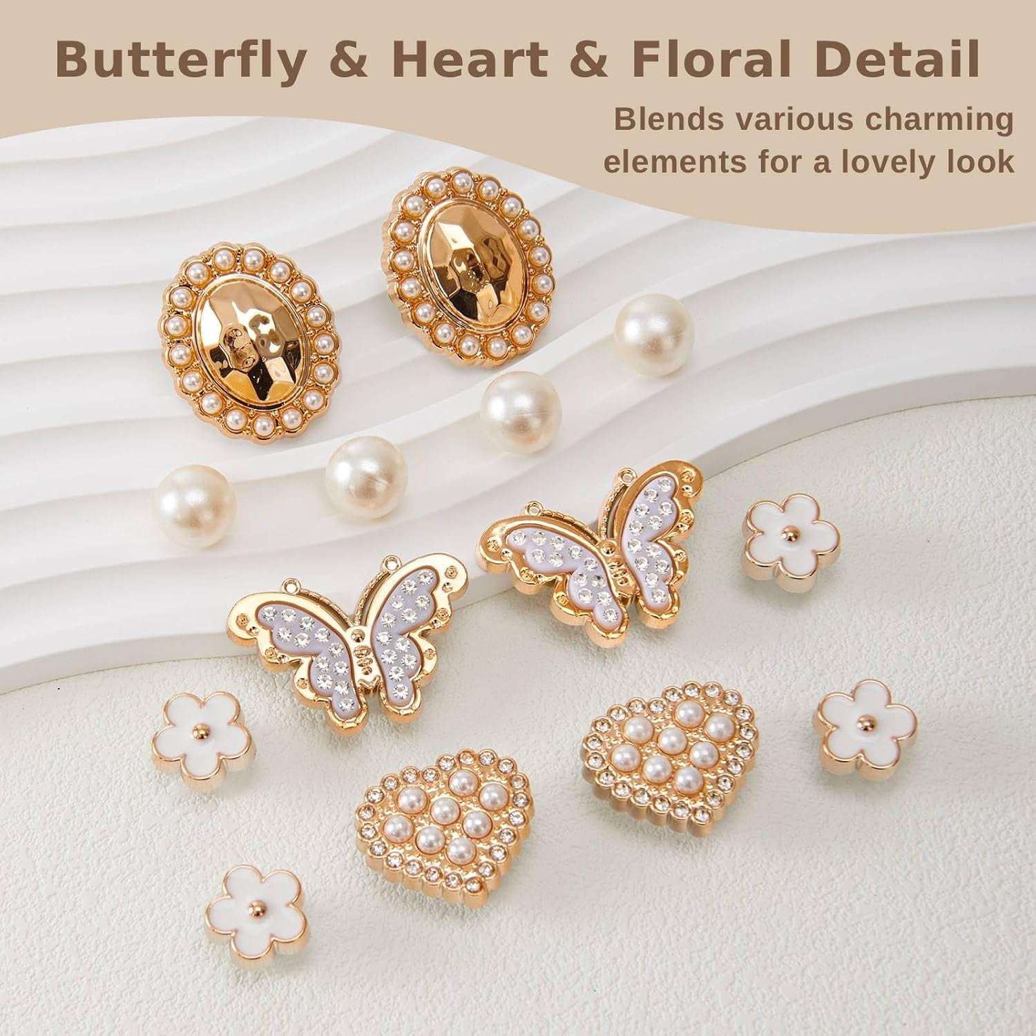 20 Pcs Bling Shoe Charms for Women Gold Chain Accessories Girly Cute Shoe Decoration Include Pearl Rhinestone Butterfly Flower for Party Favor