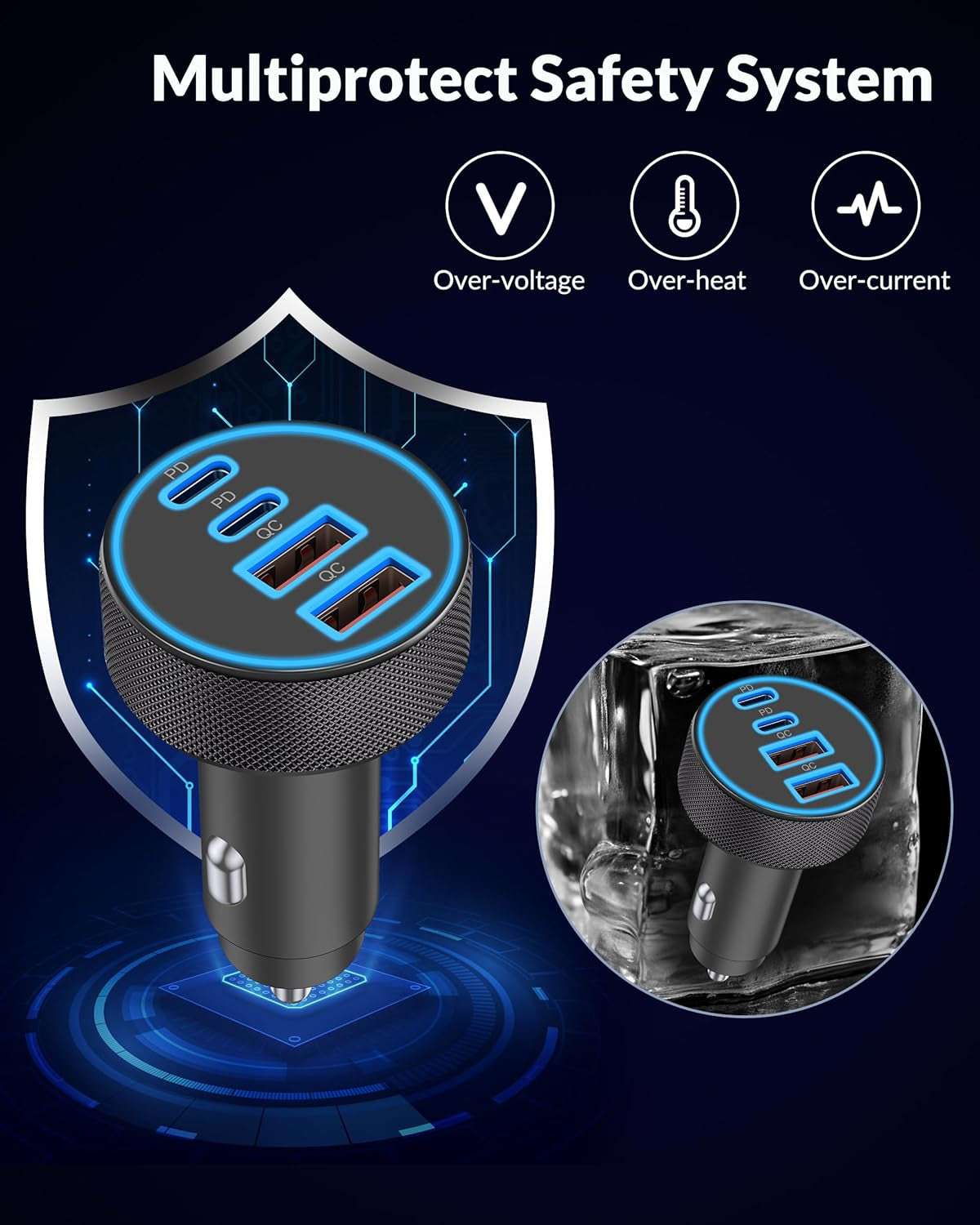 Iphone 17 16 15 Car Charger Fast Charging, 90W 4-Port USB C Fast Car Charger Cigarette Lighter Adapter with 240W 3FT USB-C Cable for Iphone 17/Air/17 Pro/16/15 Pro Max/Plus/16E, Ipad, Galaxy, Android