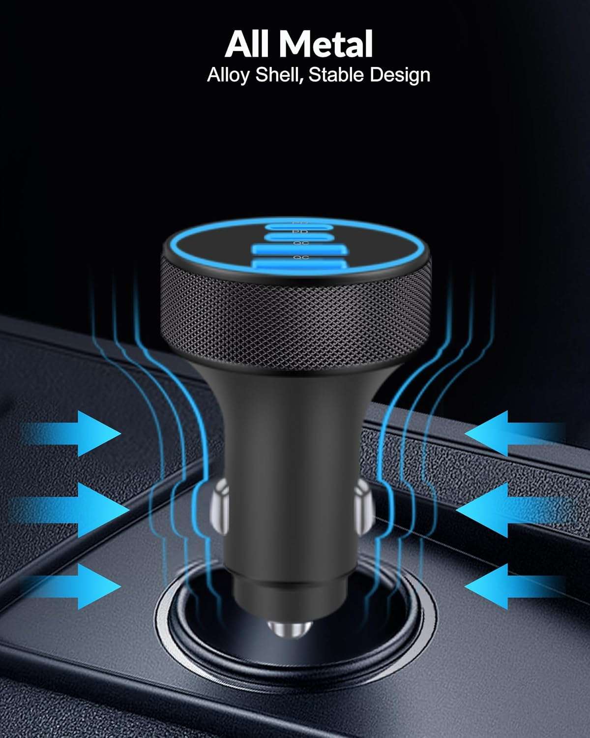 Iphone 17 16 15 Car Charger Fast Charging, 90W 4-Port USB C Fast Car Charger Cigarette Lighter Adapter with 240W 3FT USB-C Cable for Iphone 17/Air/17 Pro/16/15 Pro Max/Plus/16E, Ipad, Galaxy, Android