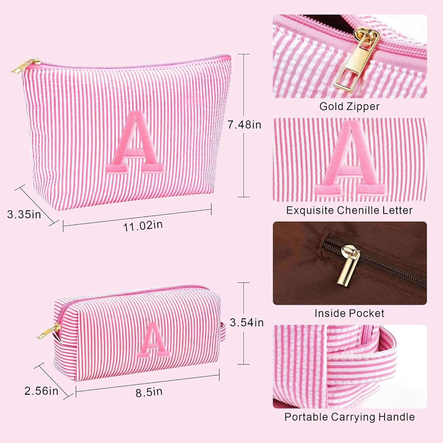 Valentines Day Gifts for Her - Travel Initial Makeup Bag for Girls Kids, Teen Girl Gifts Trendy Stuff, 6 7 8 9 10 11 12 Year Girl Birthday Gift, Valentines Day Gift for Her Kids - Letter A