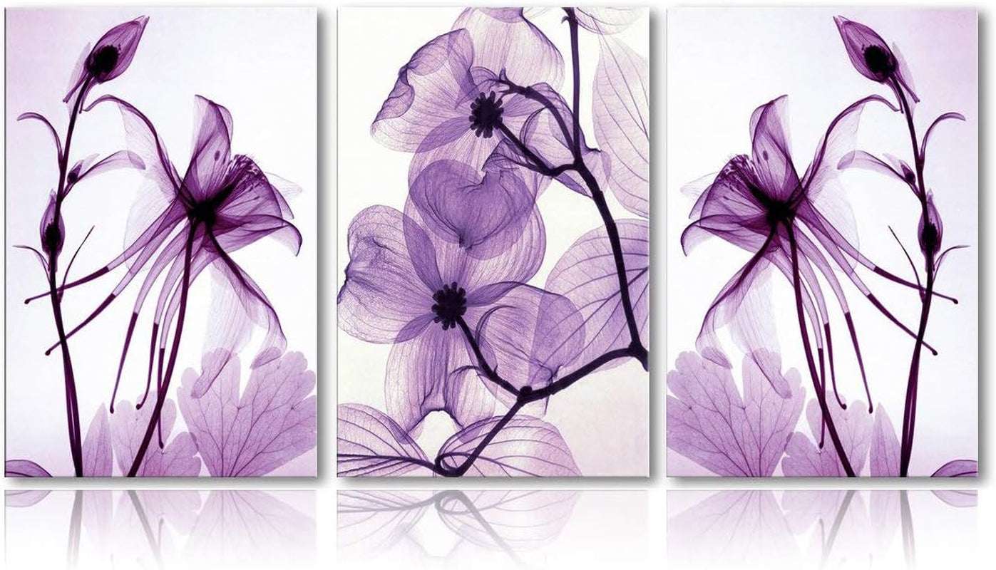 Modern Canvas Wall Art Home Decor Wall Art Painting Purple Flowers Art Wood inside Framed Ready to Hang (12Inchx16Inchx3)