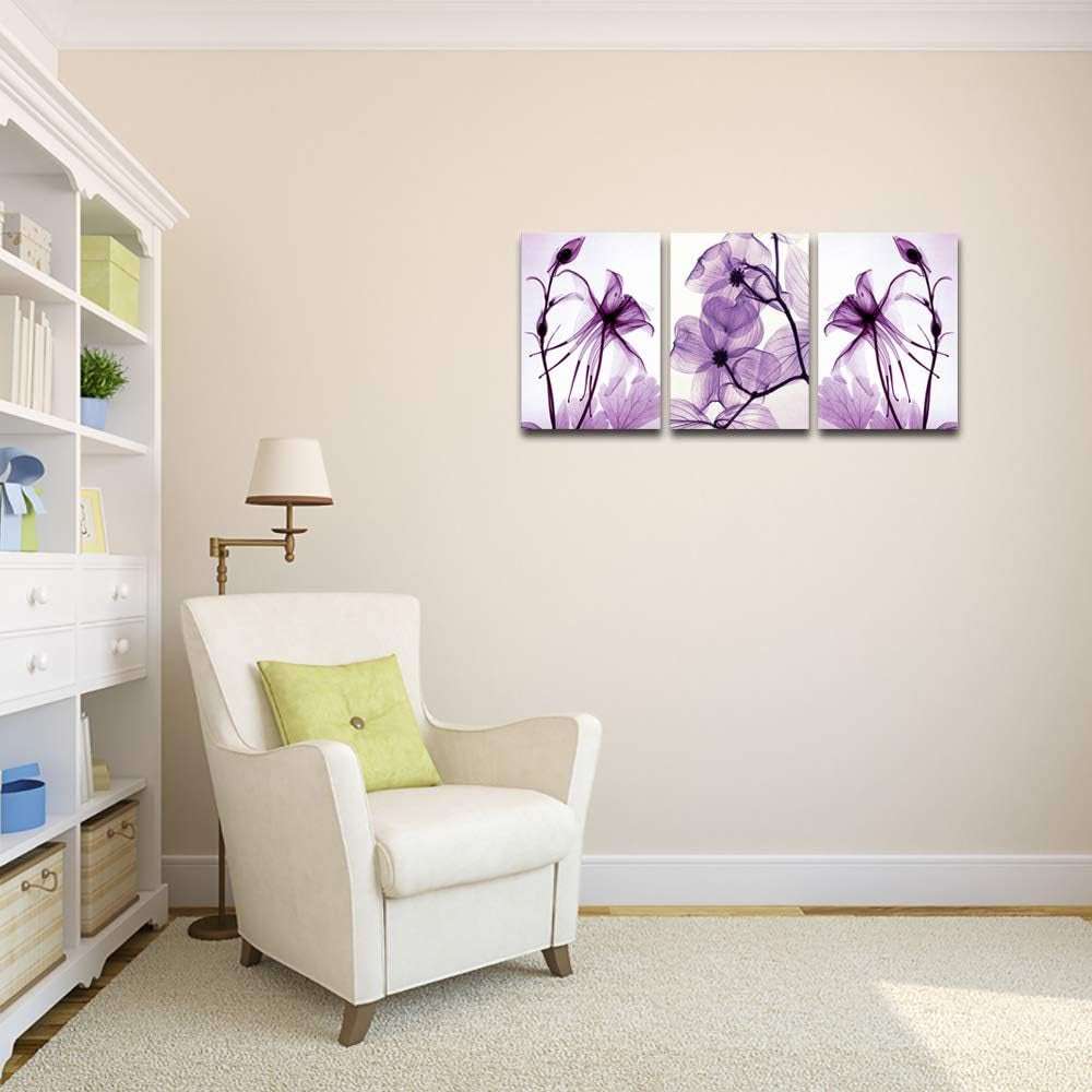 Modern Canvas Wall Art Home Decor Wall Art Painting Purple Flowers Art Wood inside Framed Ready to Hang (12Inchx16Inchx3)