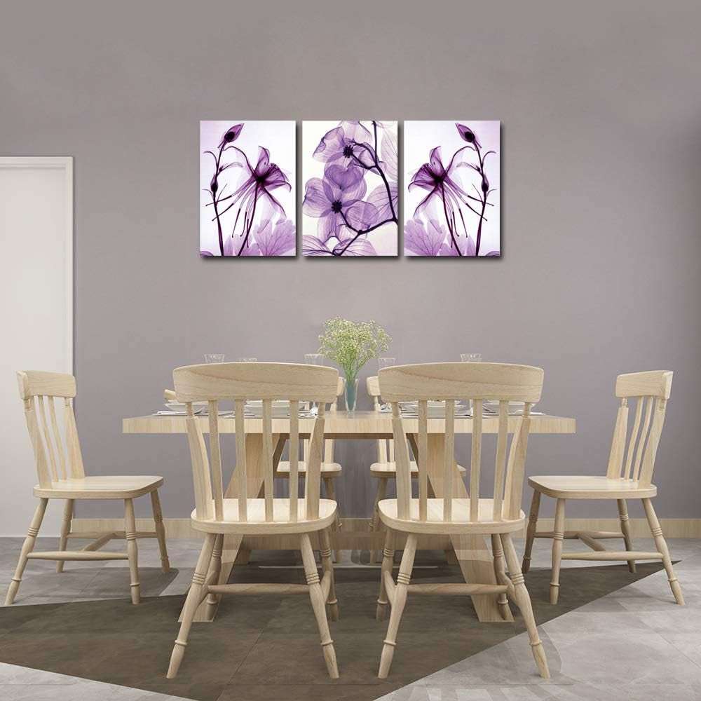 Modern Canvas Wall Art Home Decor Wall Art Painting Purple Flowers Art Wood inside Framed Ready to Hang (12Inchx16Inchx3)