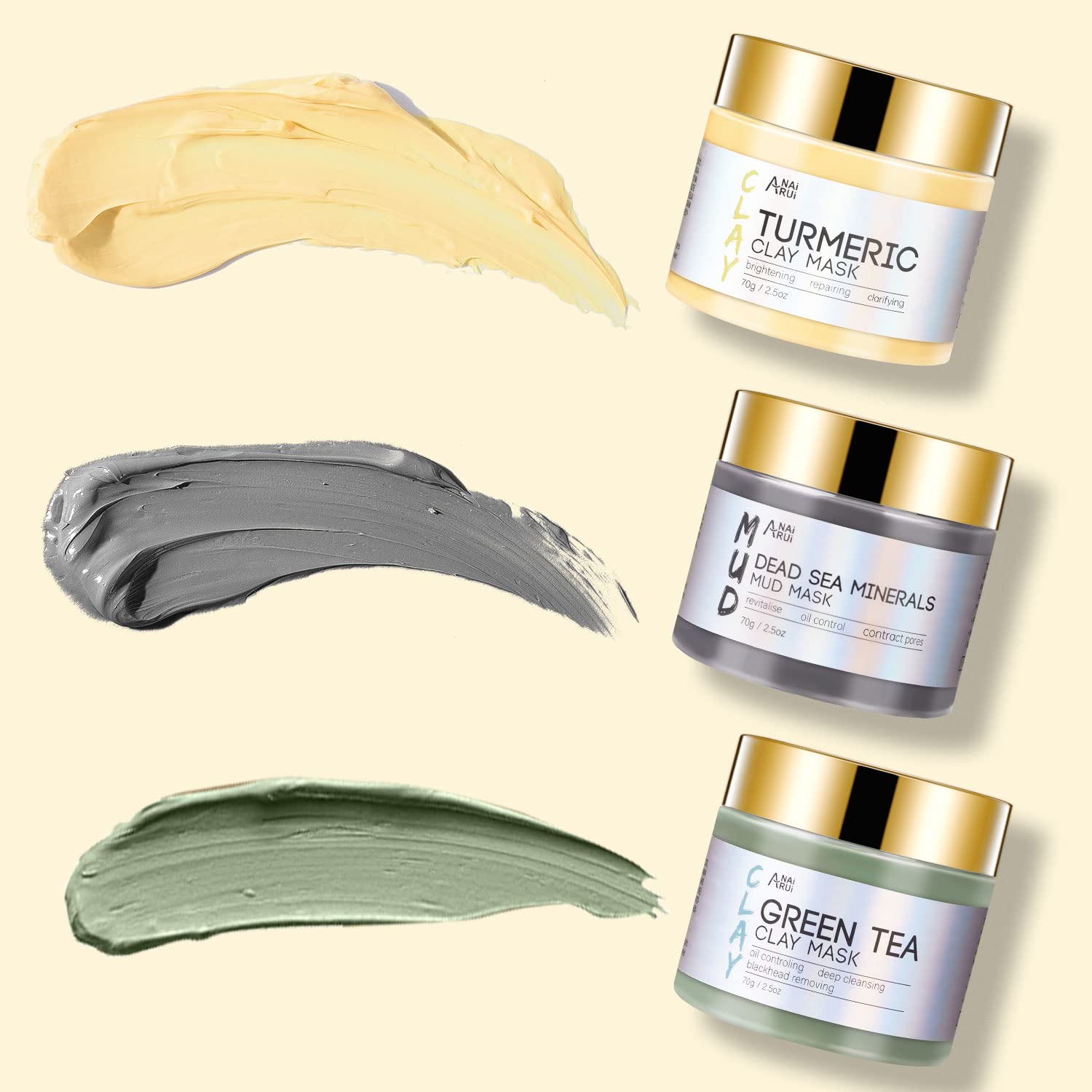 Turmeric Clay Mask, Green Tea and Dead Sea Minerals, Spa Facial Mask Set 2.5 oz each-Toppalletfly