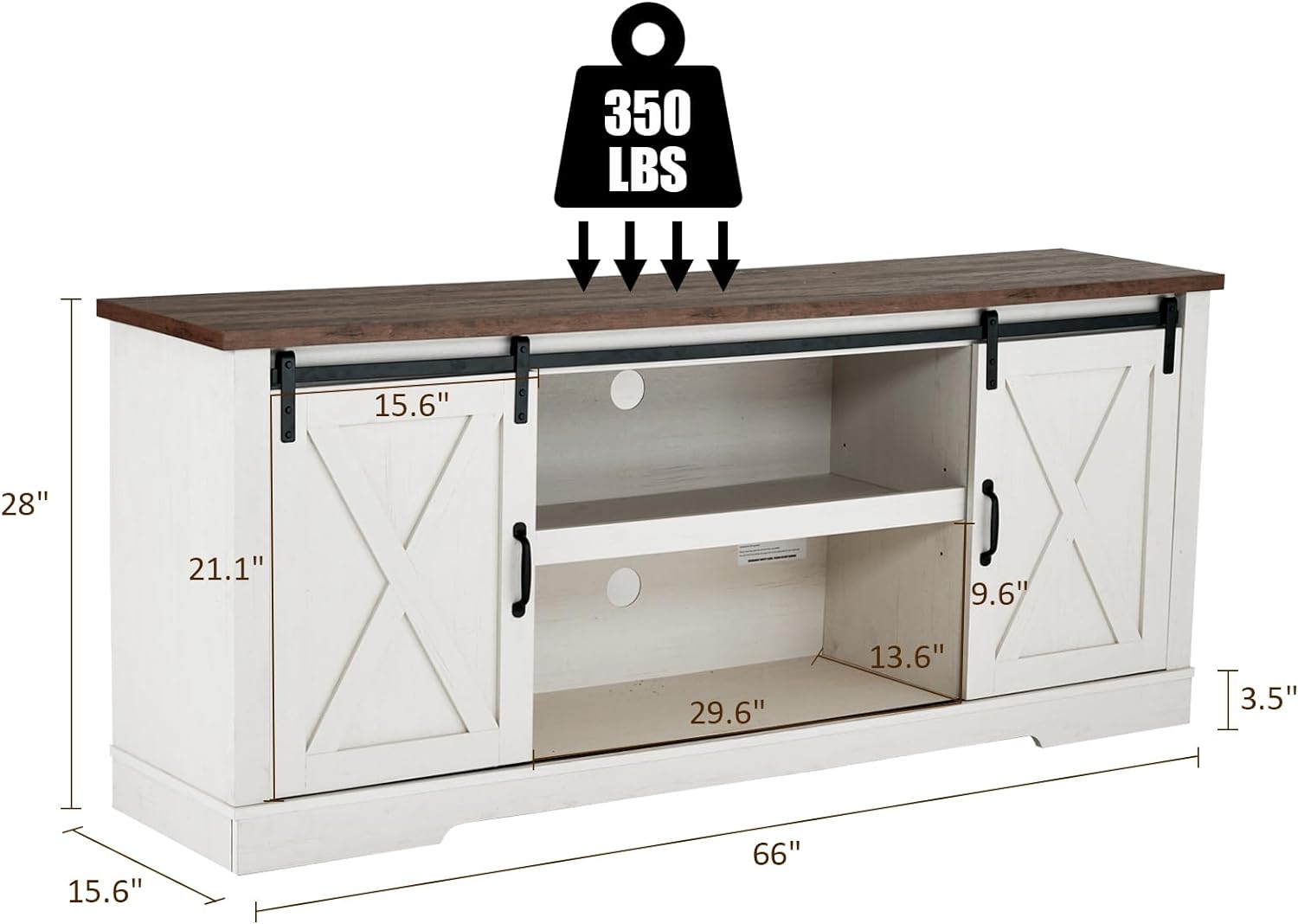 TV Stand, Entertainment Center with Sliding Barn Door and Adjustable Shelf & Feet-Toppalletfly
