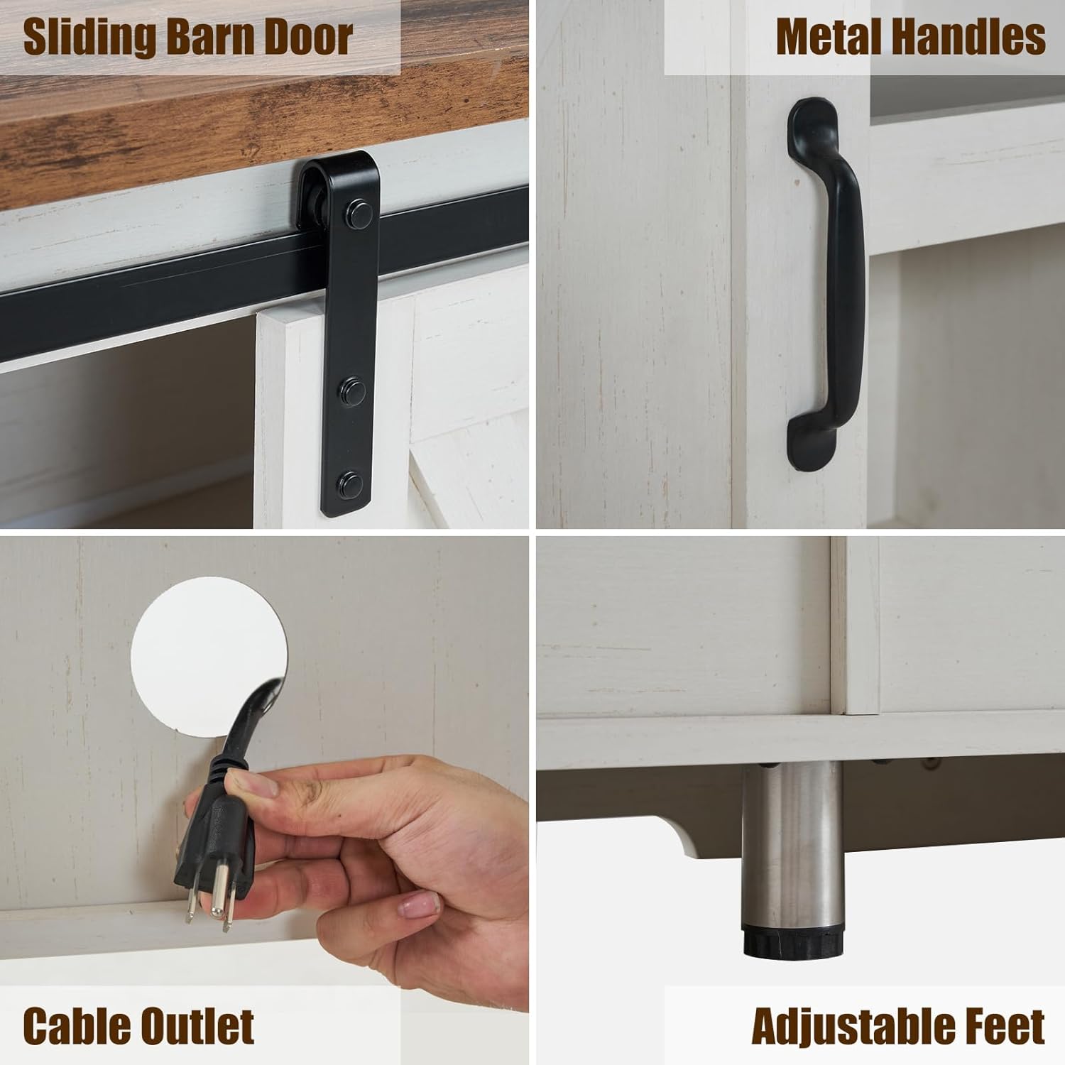 TV Stand, Entertainment Center with Sliding Barn Door and Adjustable Shelf & Feet-Toppalletfly