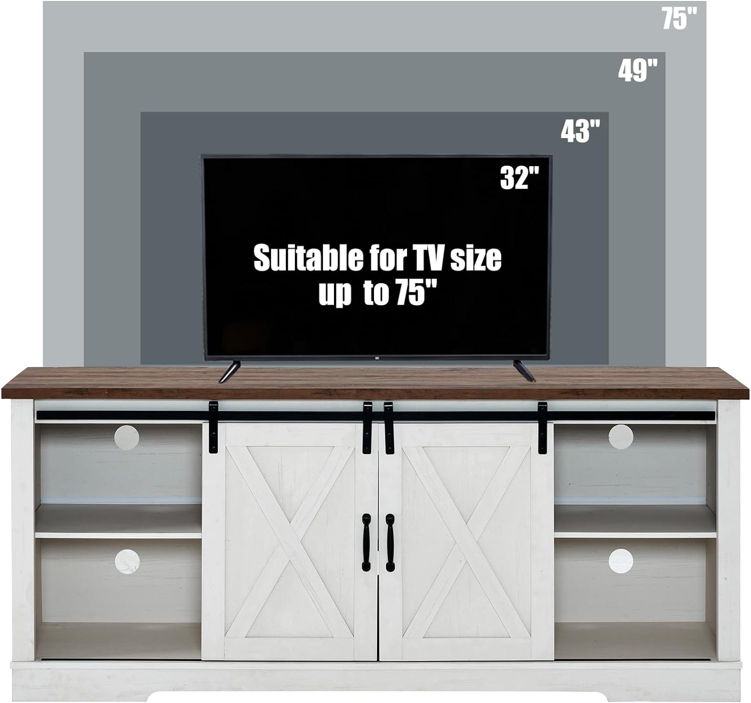 TV Stand, Entertainment Center with Sliding Barn Door and Adjustable Shelf & Feet-Toppalletfly