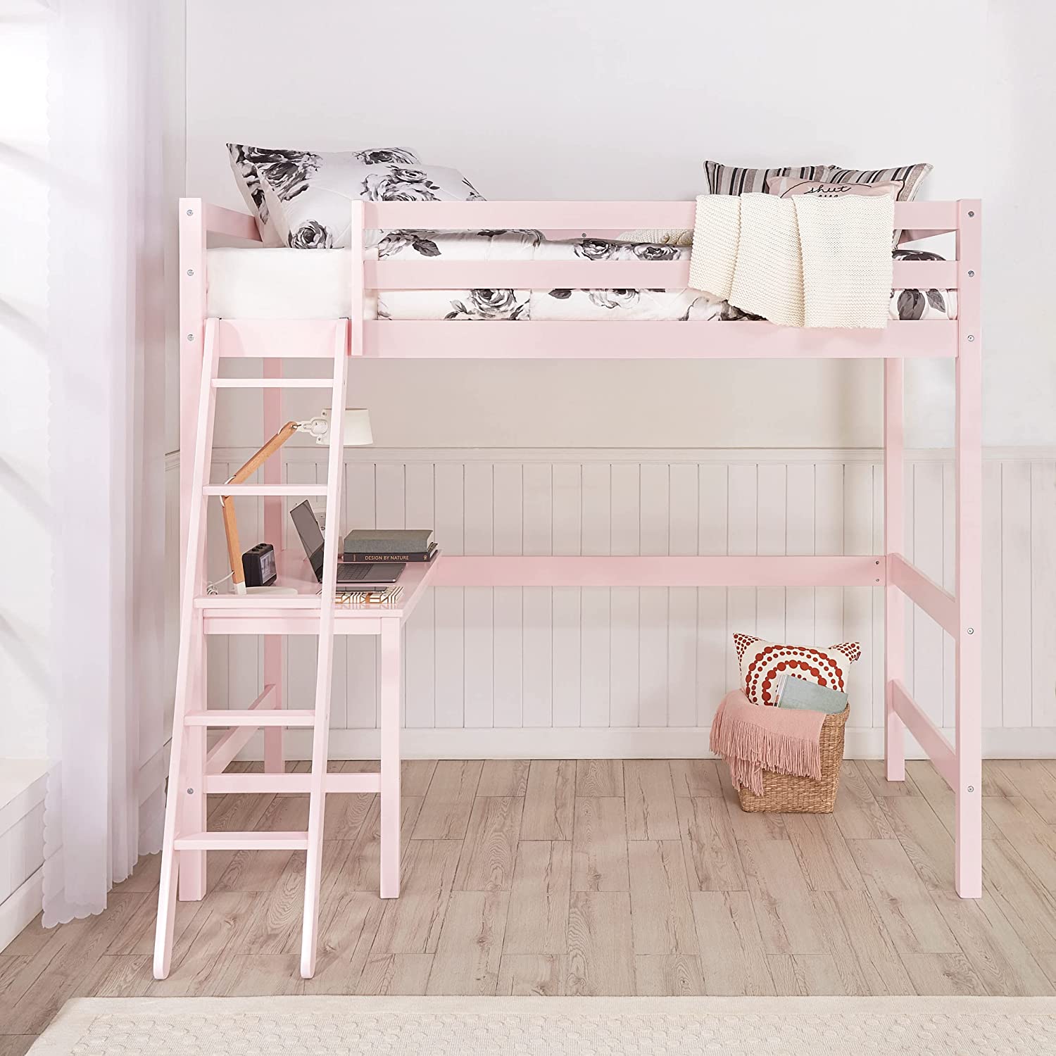 Twin Loft Bed, Built-in Desk and Open Space Perfect for Storage or a Play Area-Toppalletfly