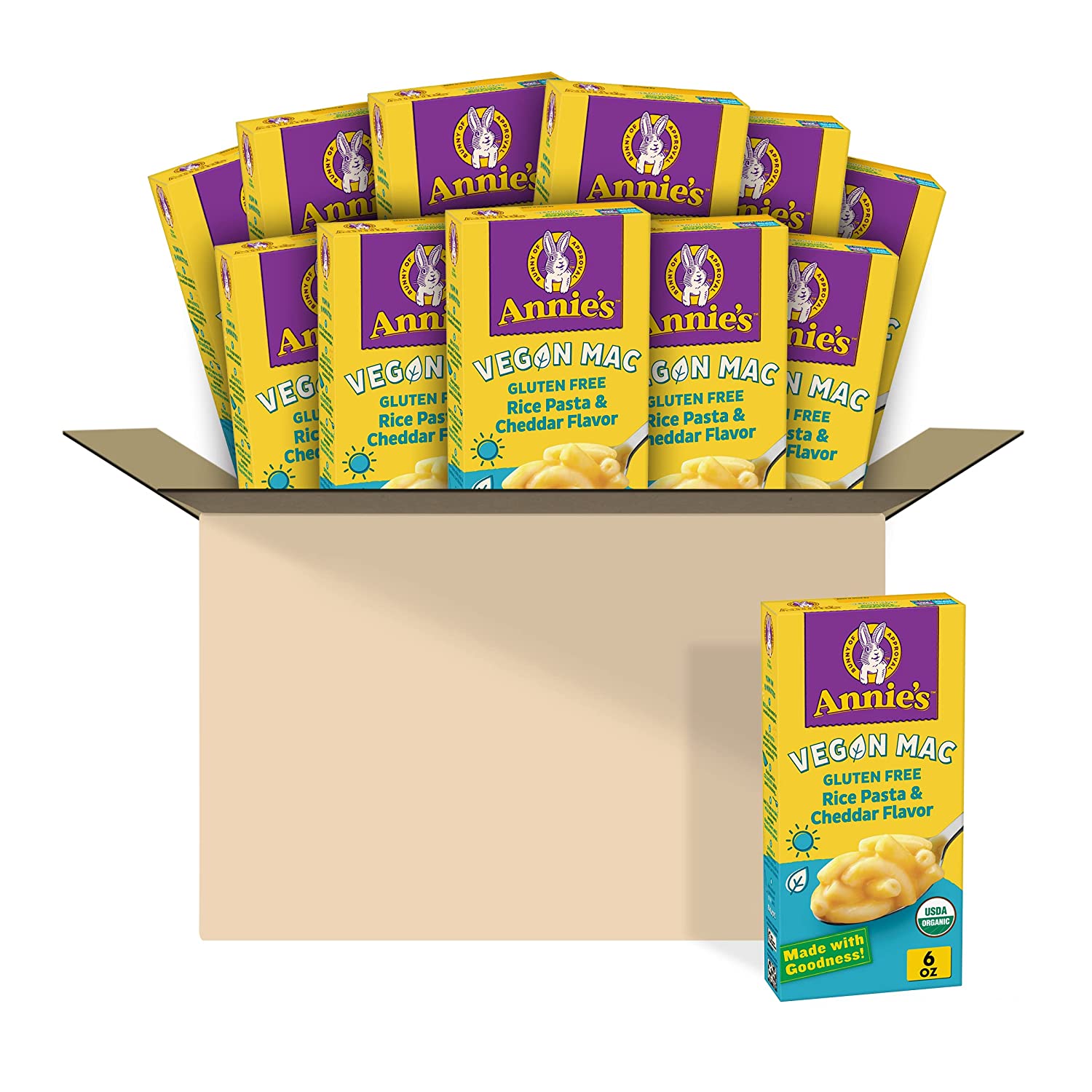 Vegan Macaroni and Cheese, Gluten Free, Elbow Rice Pasta & Cheddar, 6 oz Pack of 12-Toppalletfly