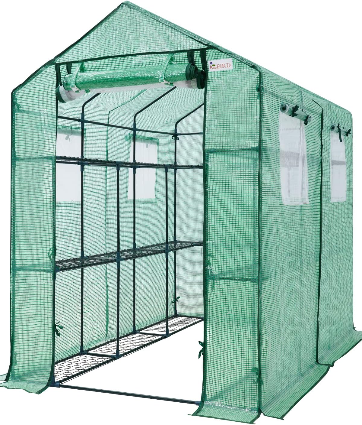 Walk-in Greenhouse for Outdoors, Thickened PE Cover & Heavy Duty Powder-Coated Steel, w/ Zippered Mesh Door & Screen Windows-Toppalletfly