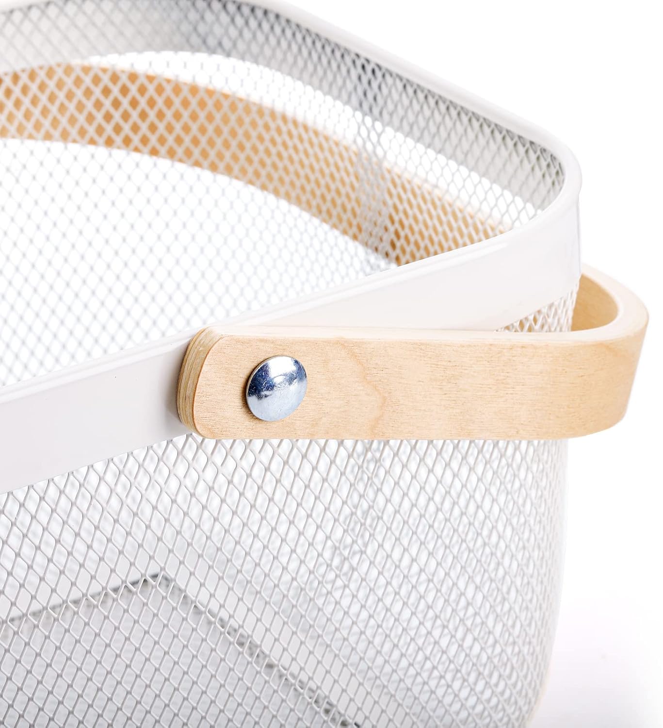 White Mesh Storage Basket with Handle, Multi-Functional Wire Bin for Garden Harvest, Fruits, and Kitchen Use-Toppalletfly