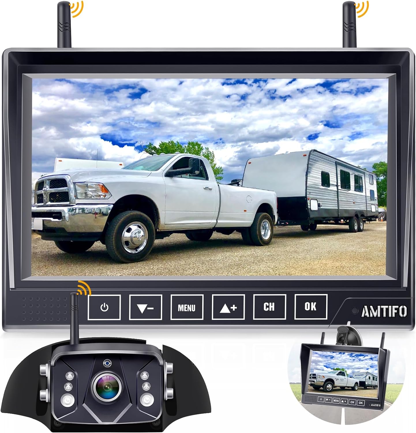 Wireless 7-Inch Backup Camera for Furrion RV – Easy Plug-and-Play Setup with Split Screen and 4 Channels-Toppalletfly