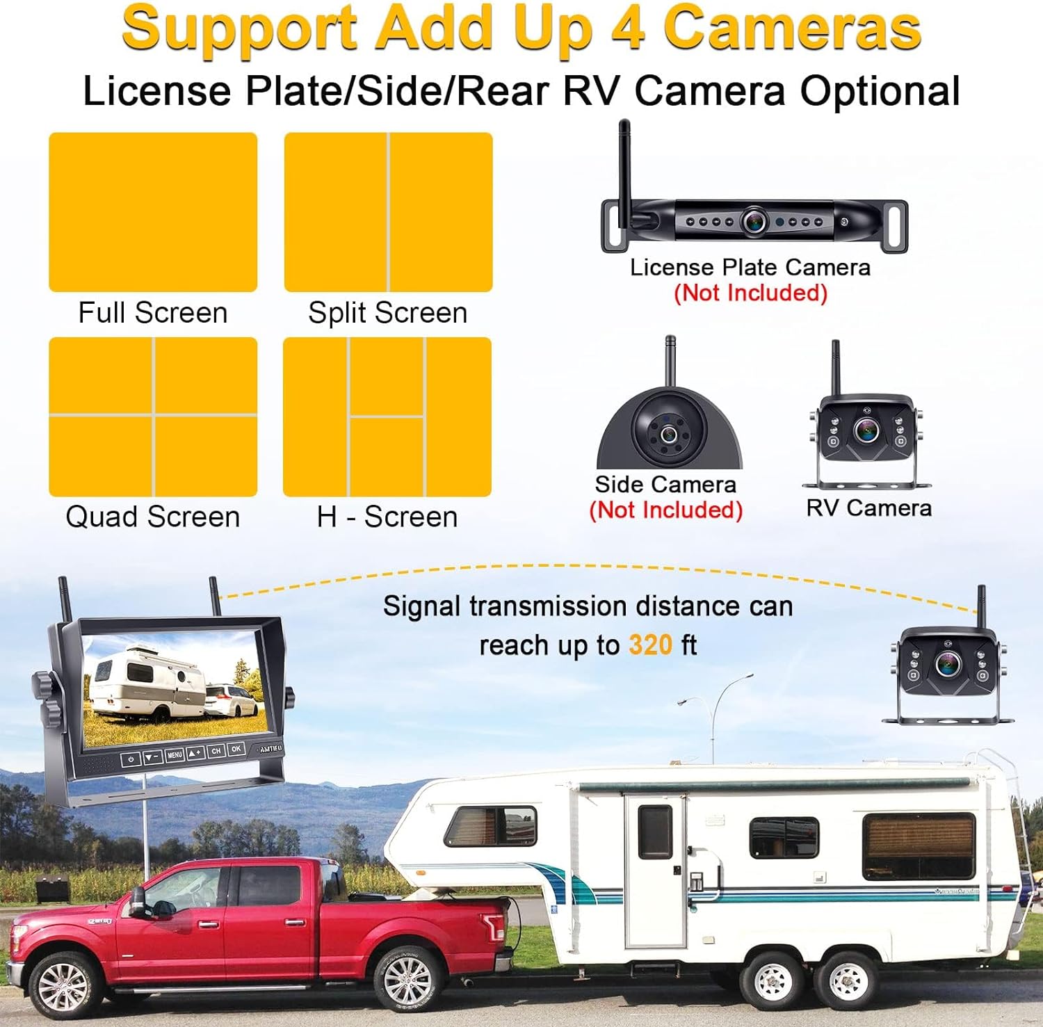Wireless 7-Inch Backup Camera for Furrion RV – Easy Plug-and-Play Setup with Split Screen and 4 Channels-Toppalletfly