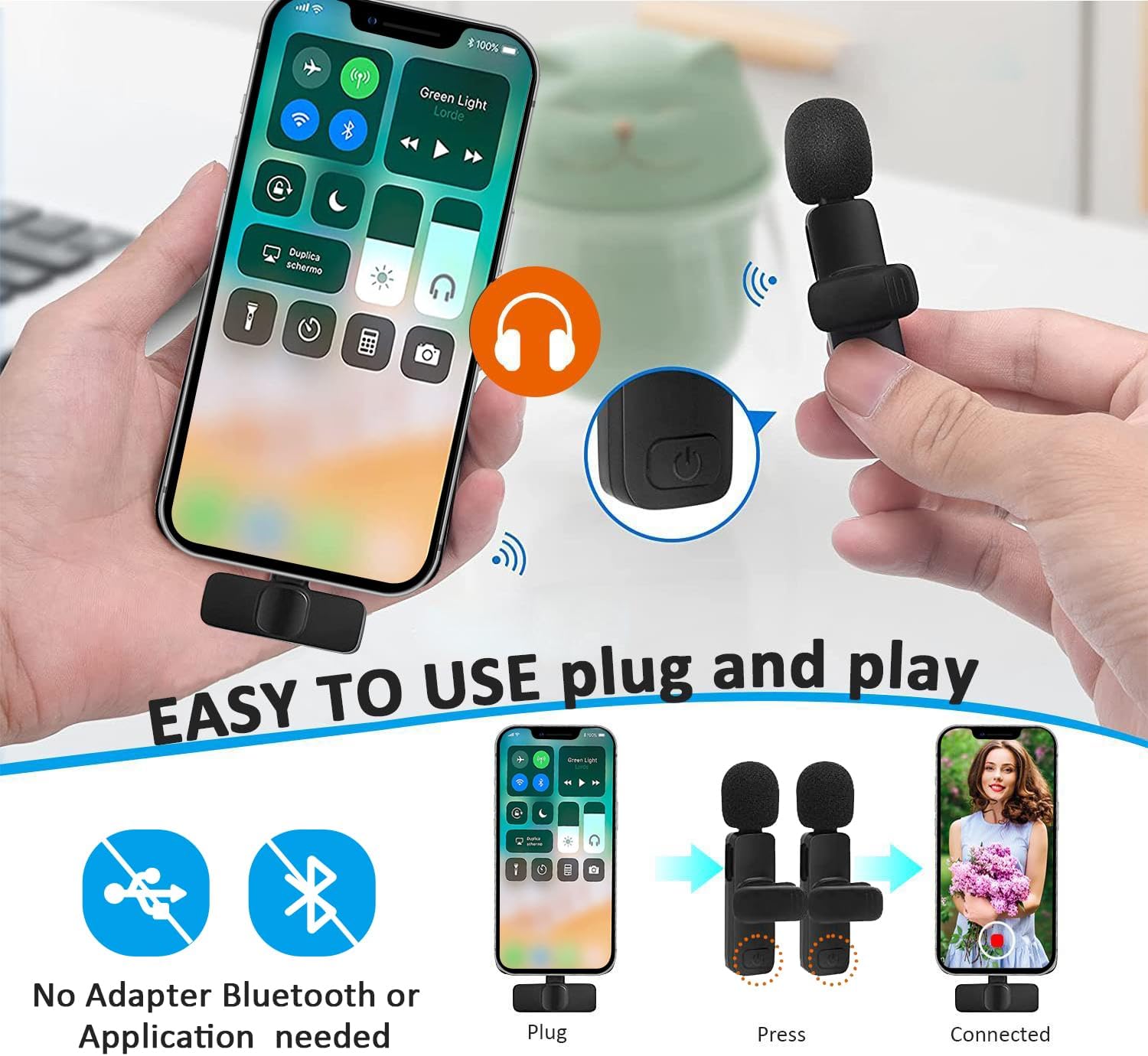 Wireless Microphone for iPhone & iPad – Omnidirectional Mic for Interviews, Podcasts, & Vlogs-Toppalletfly