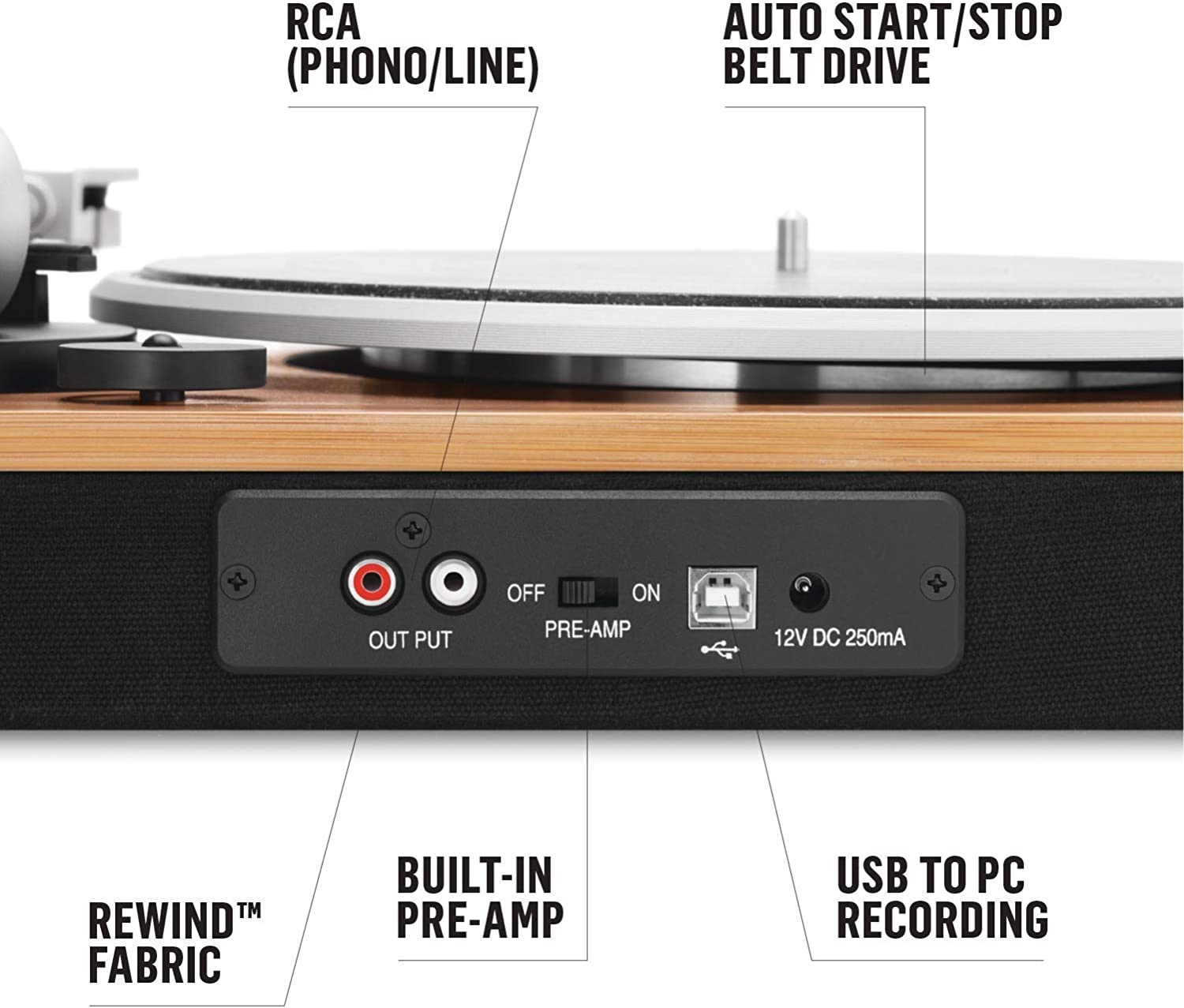 Wireless Turntable - Sustainable Materials, Vinyl Record Player with Wireless Bluetooth Connectivity, 2 Speed Belt, Built-in Pre-Amp-Toppalletfly