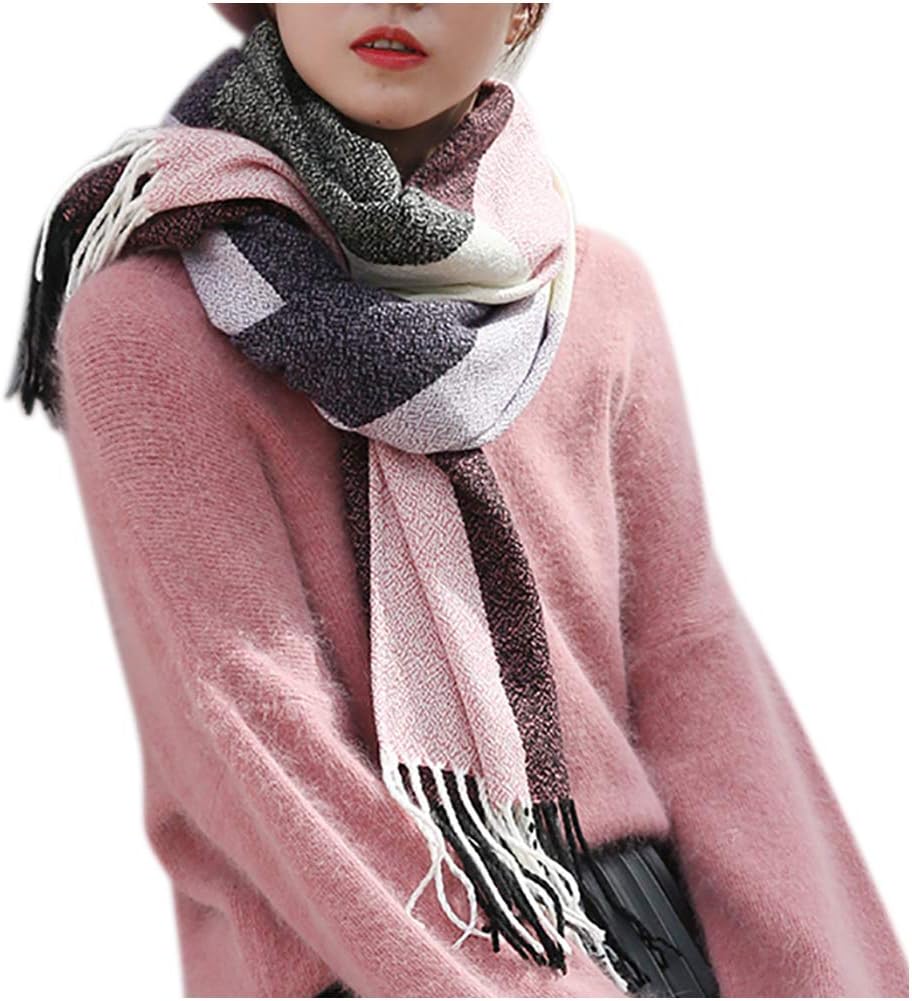 Women's Long Plaid Blanket Chunky Oversized Winter Fall Warm Scarf-Toppalletfly
