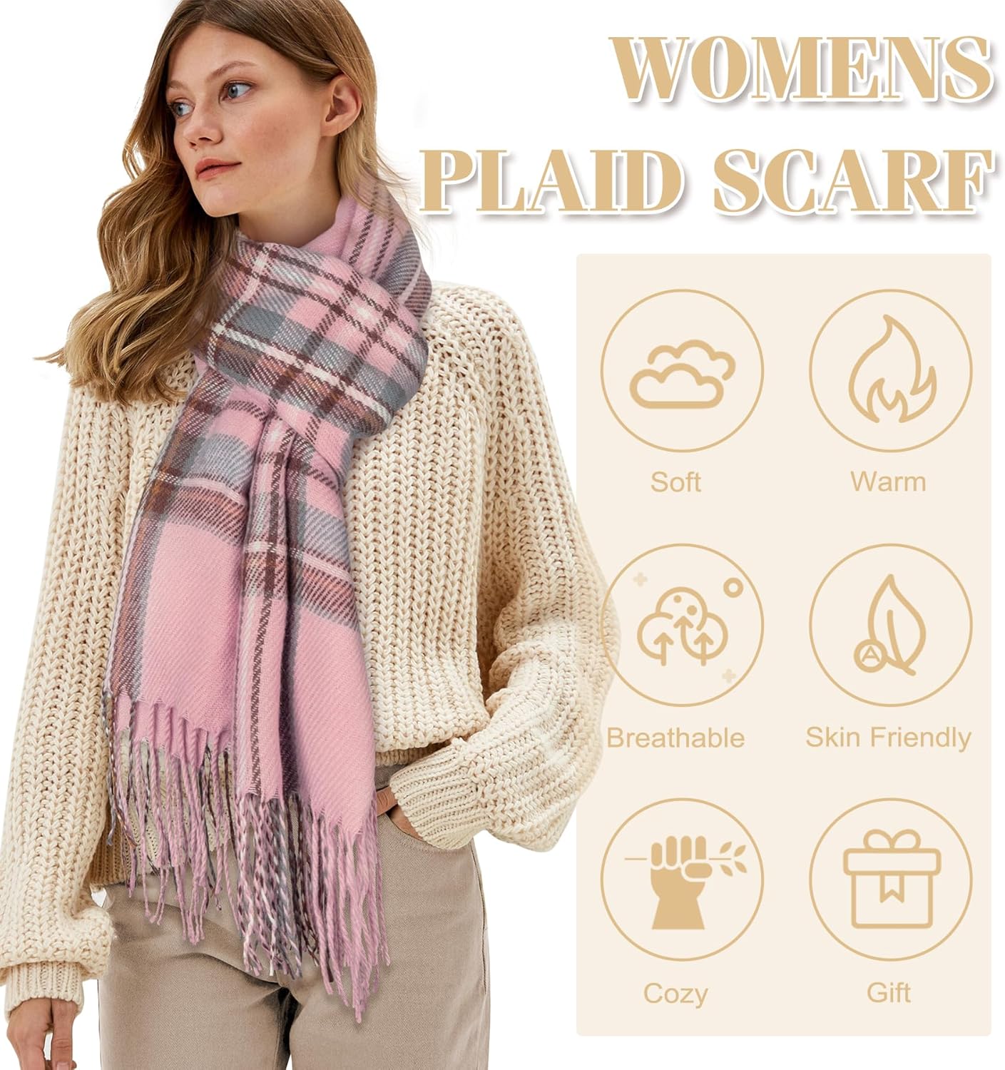 Women's Long Plaid Blanket Chunky Oversized Winter Fall Warm Scarf-Toppalletfly