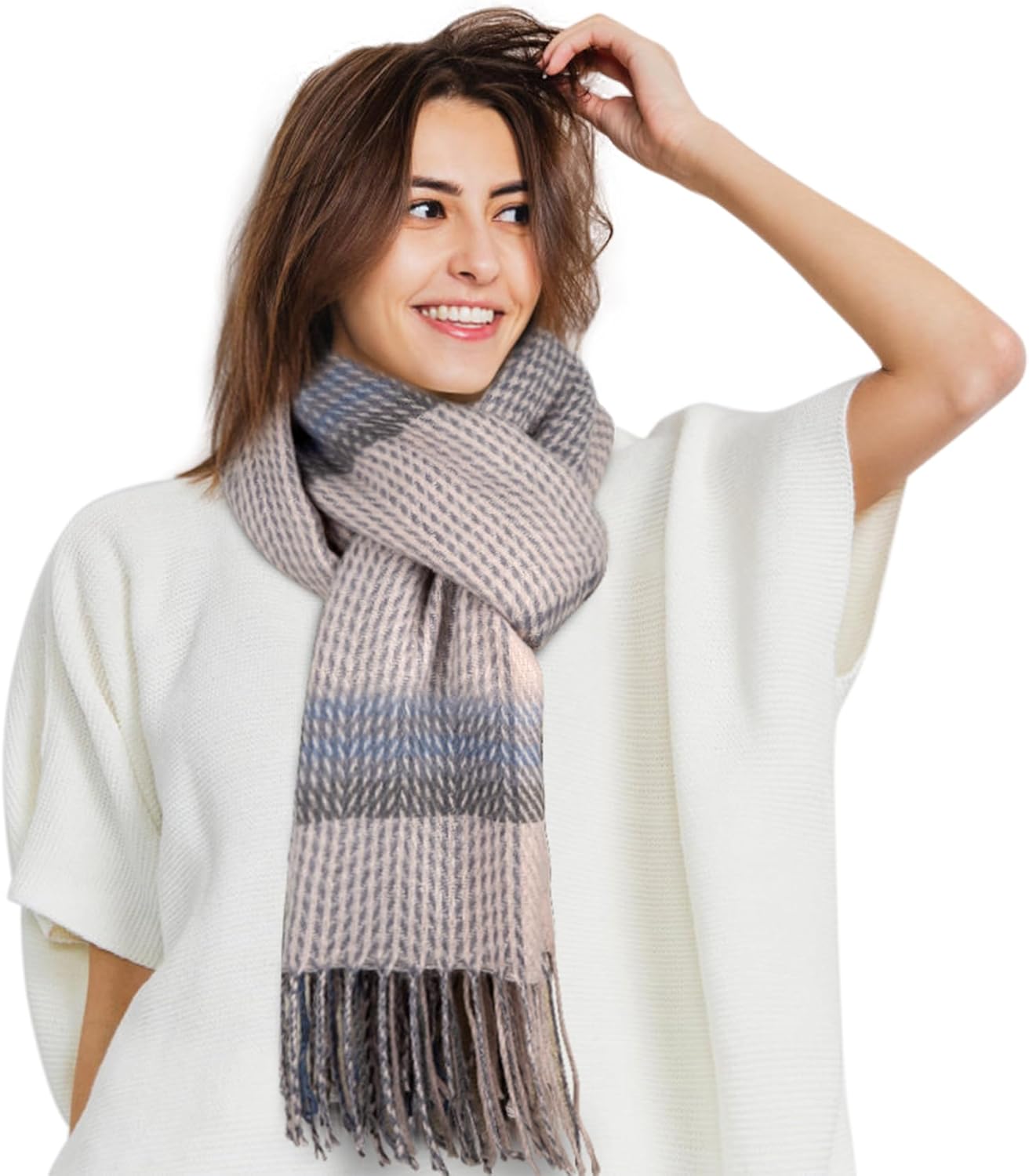 Women's Long Plaid Blanket Chunky Oversized Winter Fall Warm Scarf-Toppalletfly