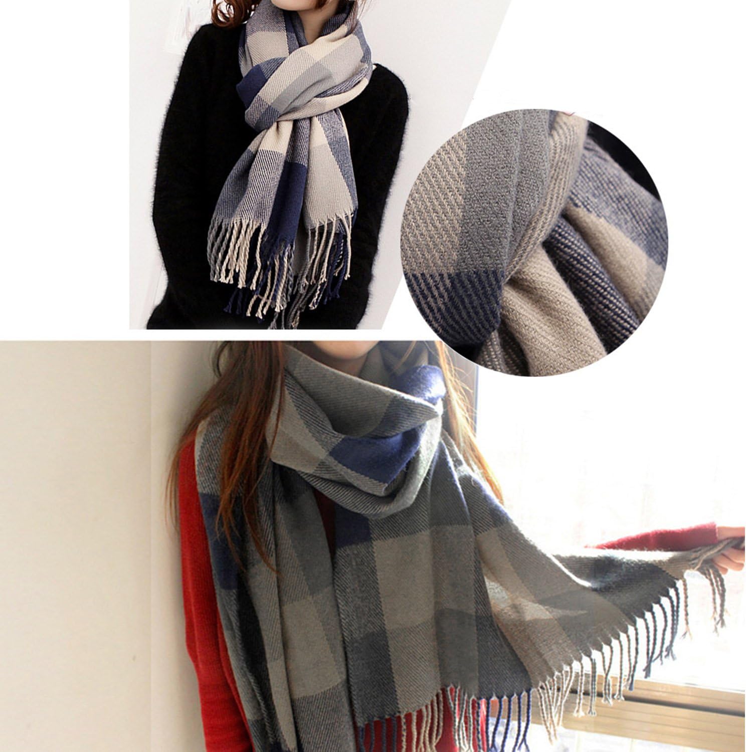 Women's Long Plaid Blanket Chunky Oversized Winter Fall Warm Scarf-Toppalletfly
