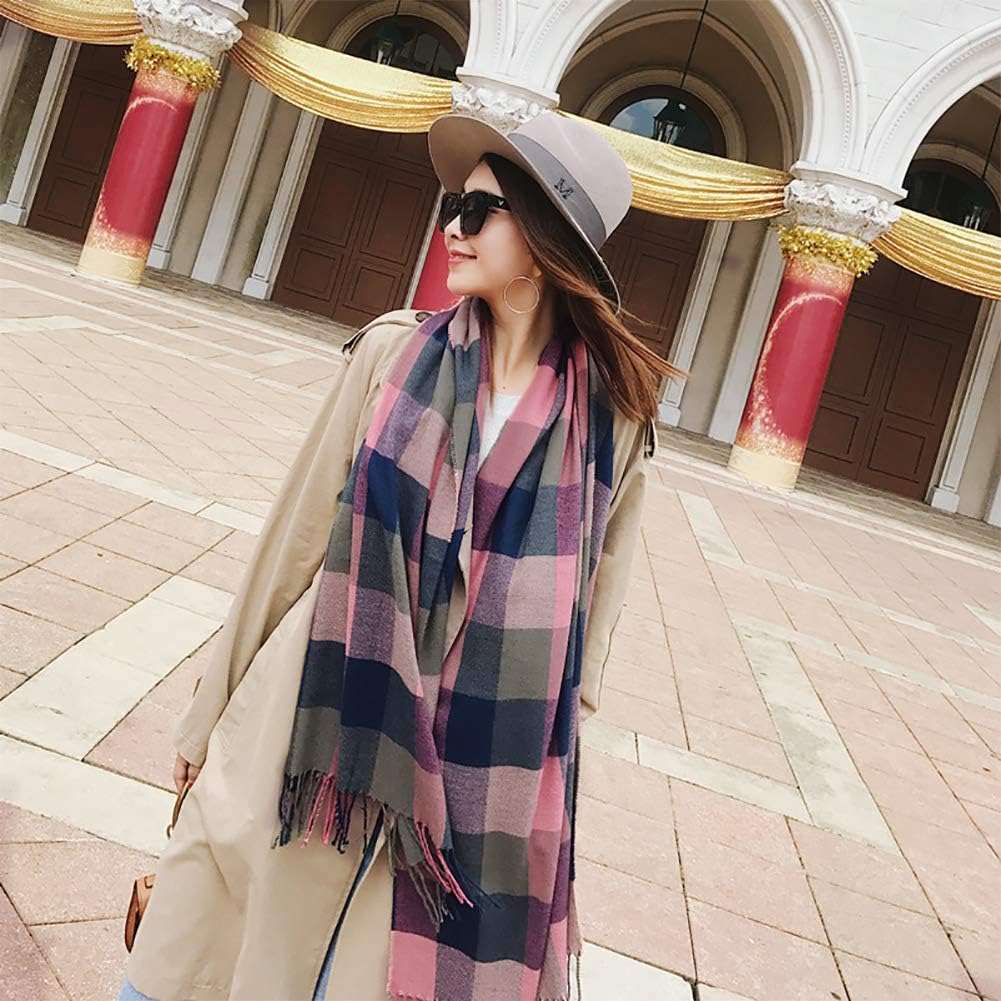 Women's Long Plaid Blanket Chunky Oversized Winter Fall Warm Scarf-Toppalletfly